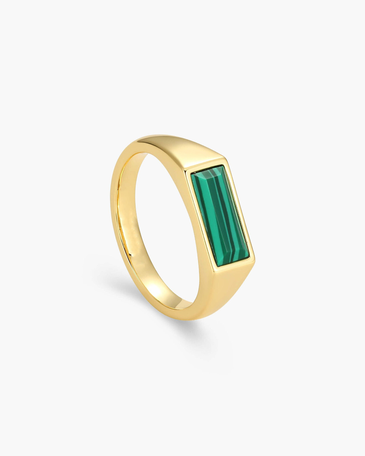 Natural Malachite Gemstone Mens Ring 925Sterling Silver Gold Plated Signet Ring