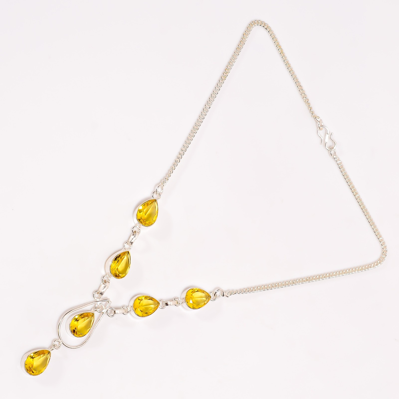 Citrine Gemstone Necklace 925 Solid Silver Handmade Everyday Jewelry 18.5″ Gifts