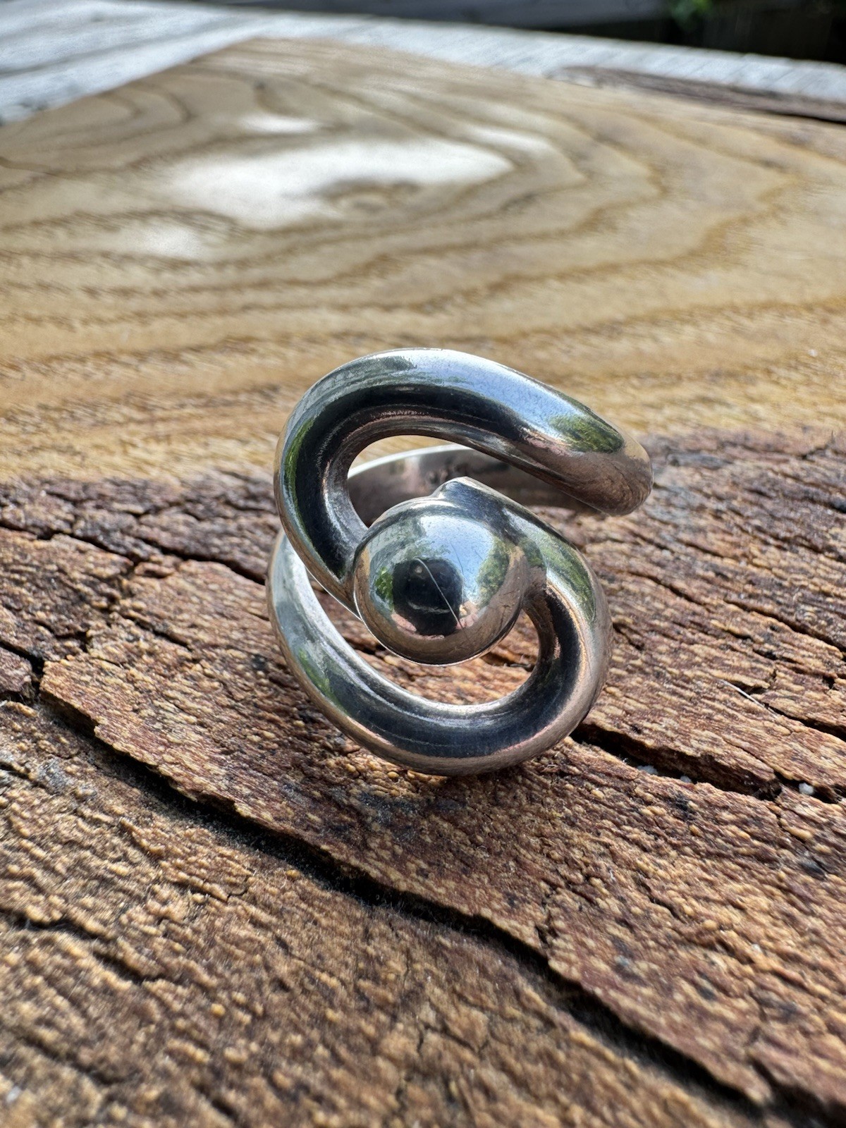 Vintage 925 Sterling Silver Modernist Swirl Orb Ring Size 7 Abstract 7.82g
