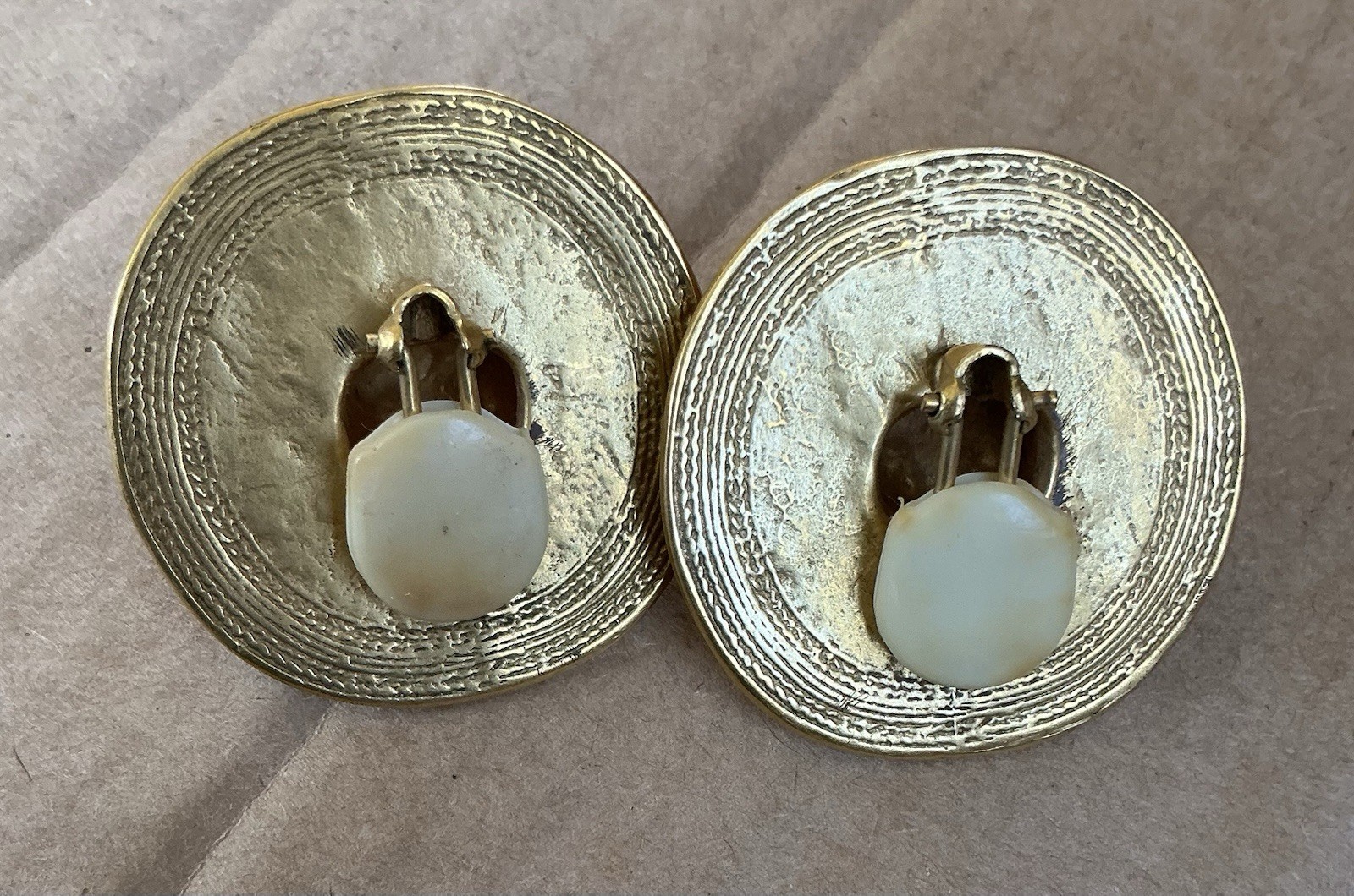 Gold Tone Metal Round Button Clip-On Earrings