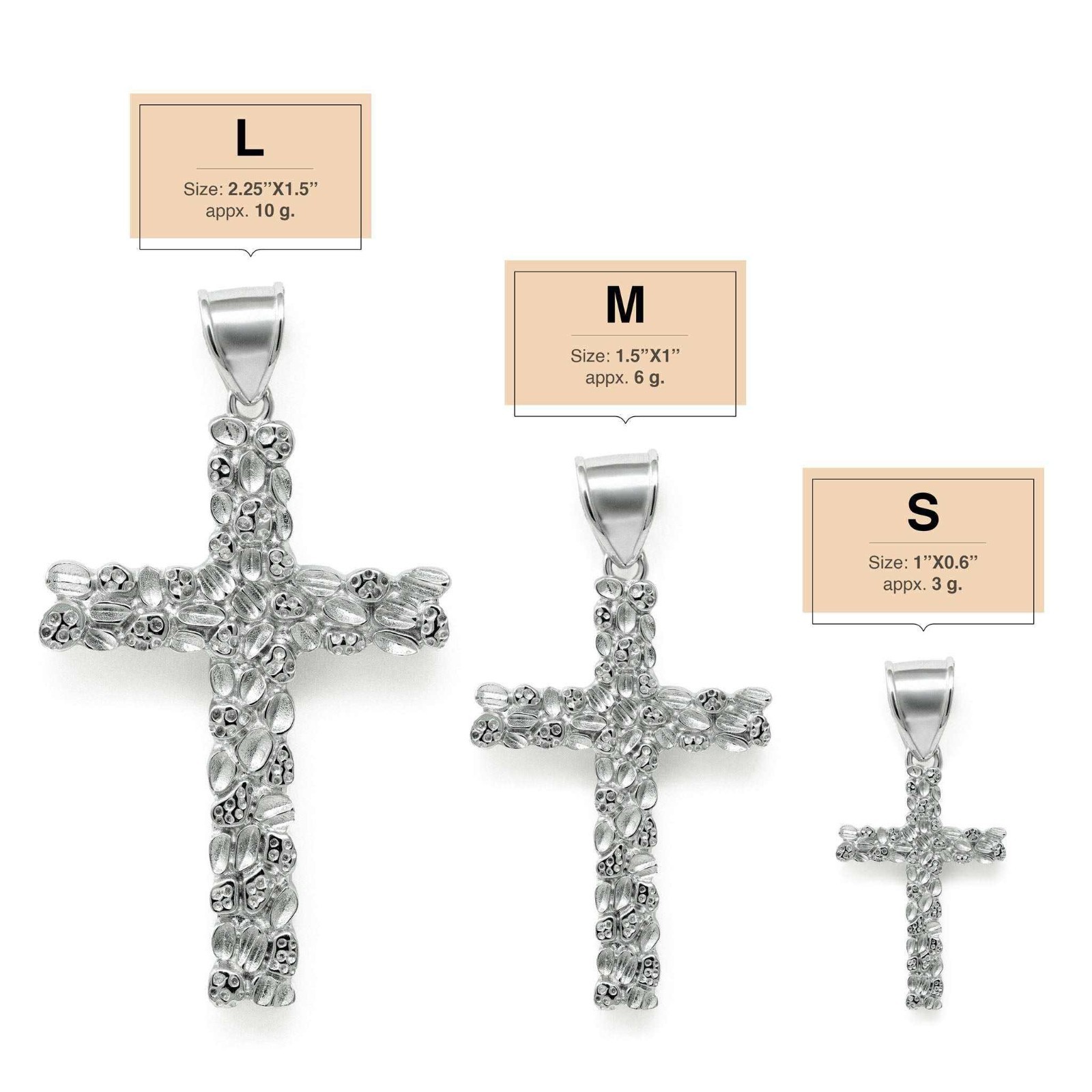 Mens Real Solid 925 Sterling Silver Nugget Cross Pendant Crucifix Necklace
