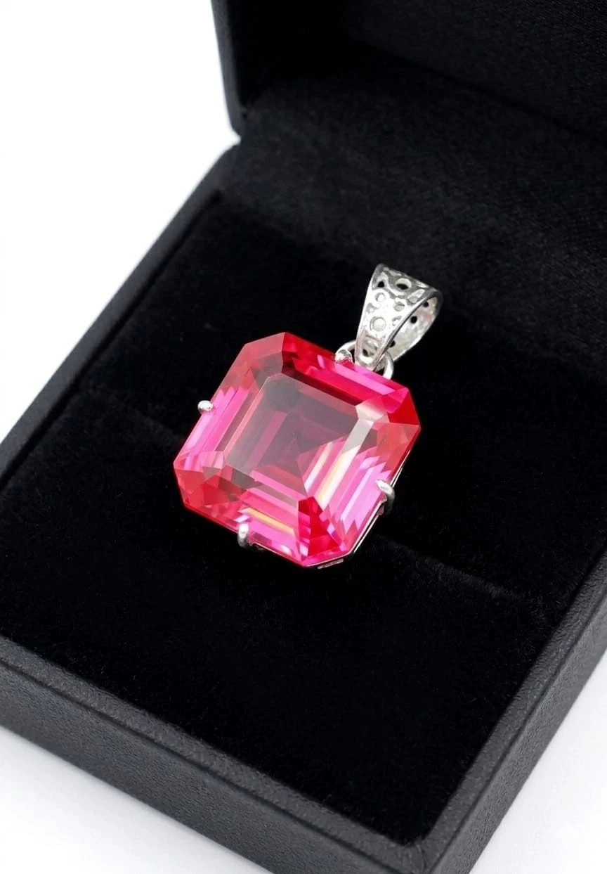 27 Ct Certified Natural Pink Sapphire Gemstone 925 Sterling Silver Pendant