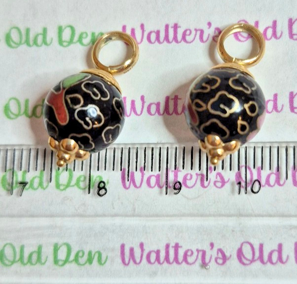 Vintage 14K Gold Cloisonné Charms – Blue Floral For Drop Earrings-Necklace-other
