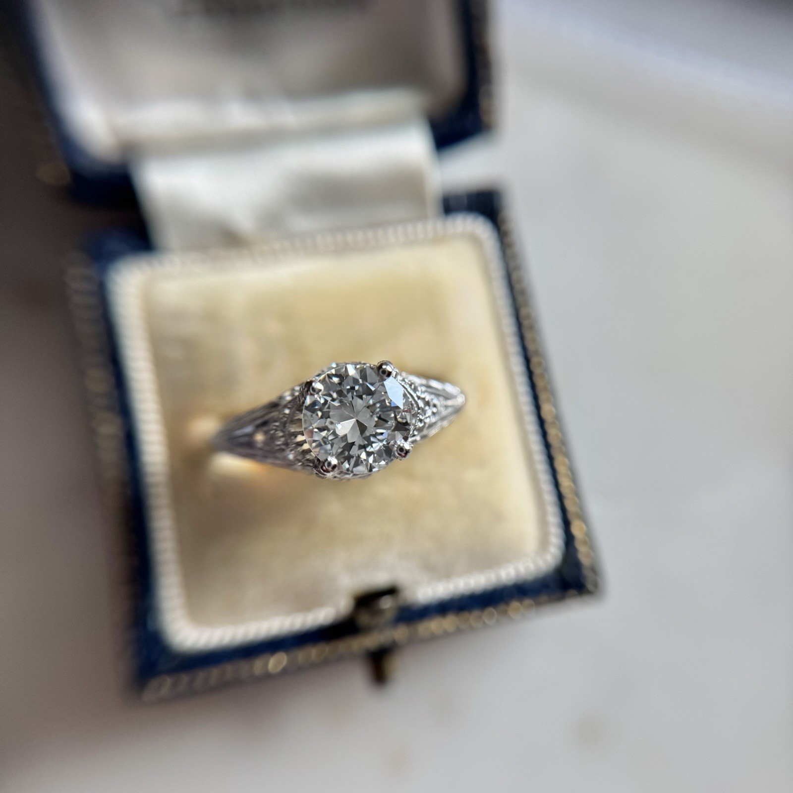 Antique Edwardian GIA Diamond Platinum Engagement Ring 1.60 ctw