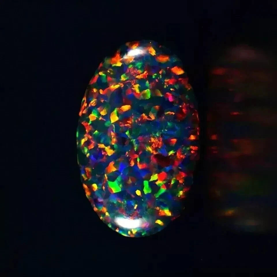 Natural Black Fire Opal Oval Cabochon 15 Ct A+ Australian Loose Gemstone