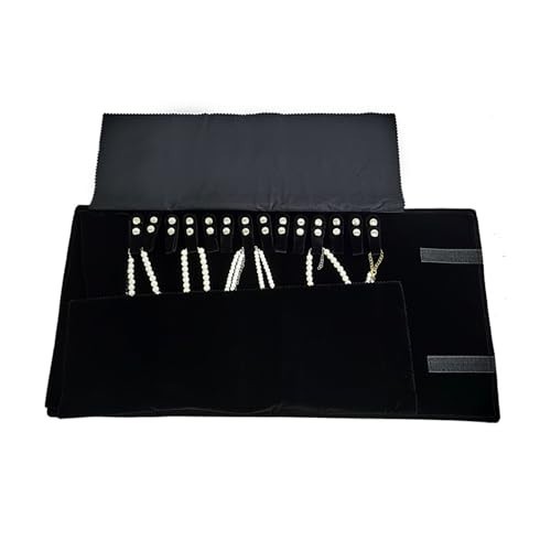 Travel Jewelry Organizer Roll Bag for Necklaces & Bracelets – Black Velvet Case