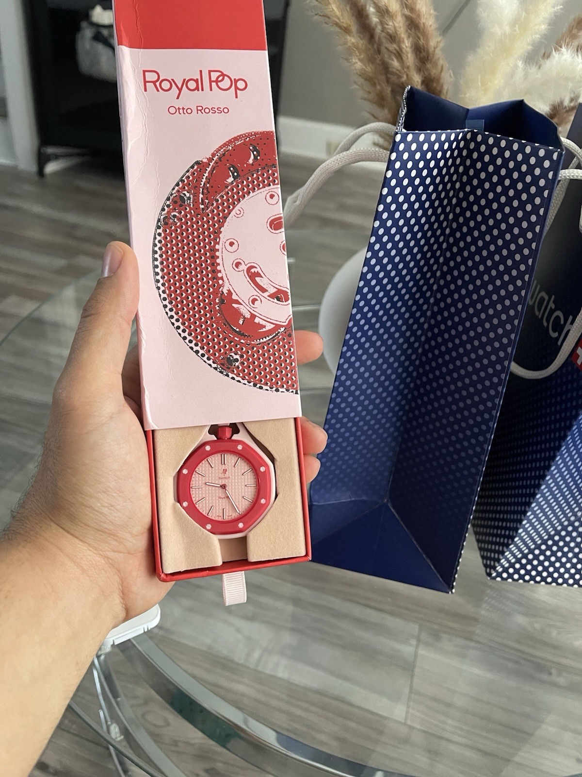 Swatch Royal Pop Otto Rosso Quartz Analog Pink Silicone Strap 41mm Watch w/ Box