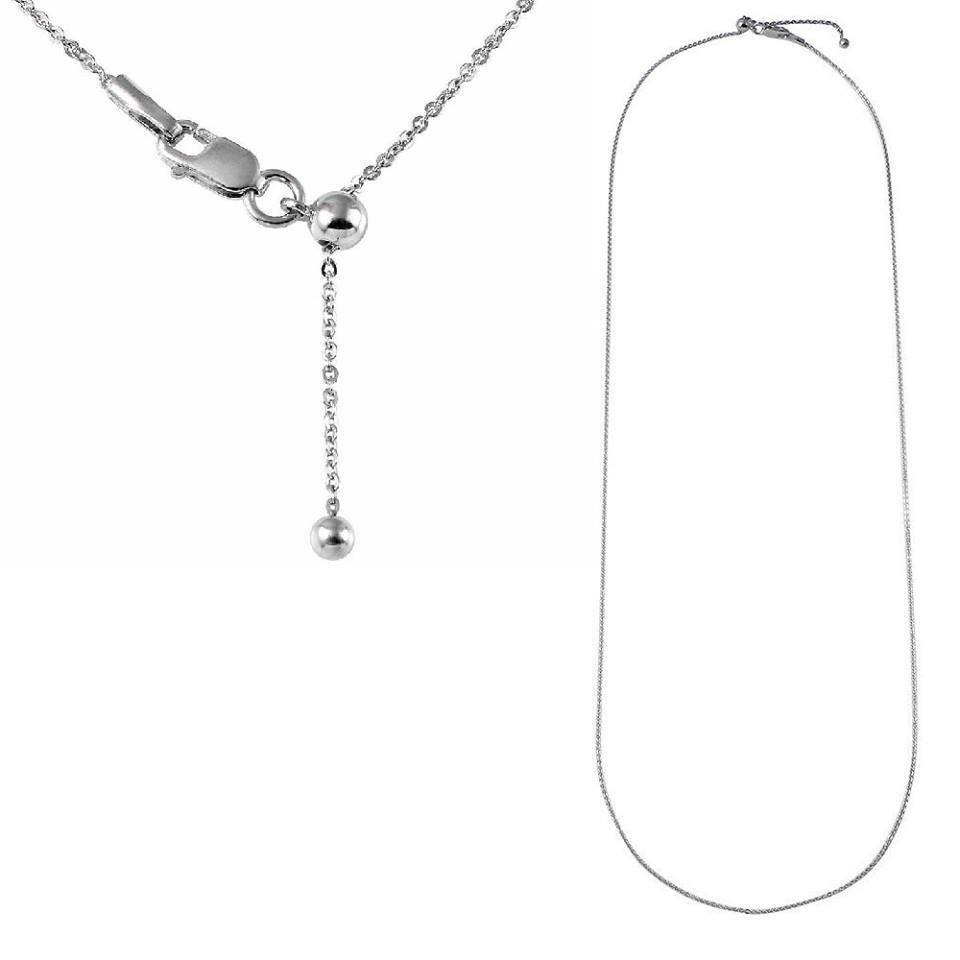 24″ Sterling Silver Adjustable Slider 0.8 mm Flat Rolo Chain Necklace w/ Bead