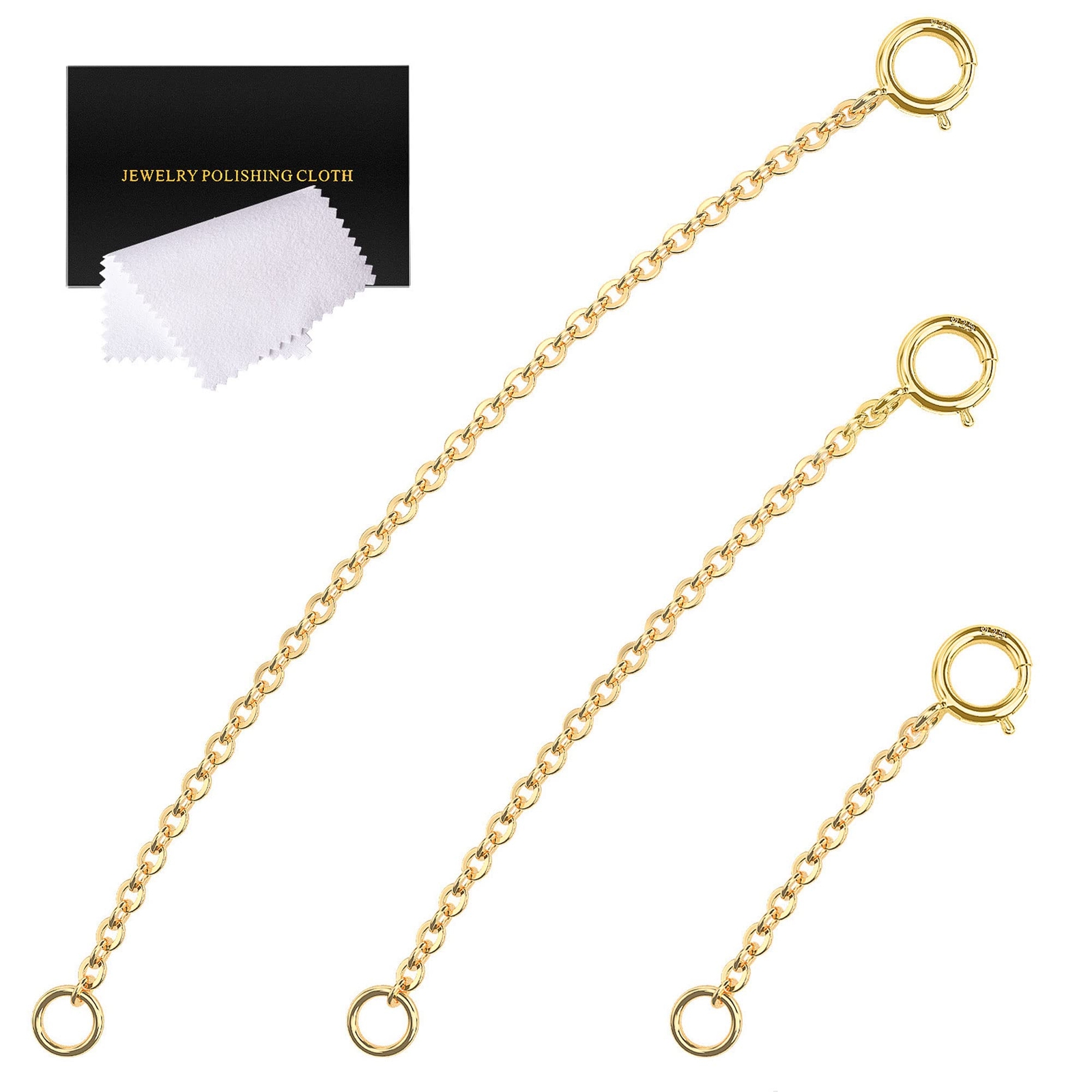 3 Pack 14K Gold Plated Necklace Extenders Chain Bracelet Extender, 1/2/3 Inch