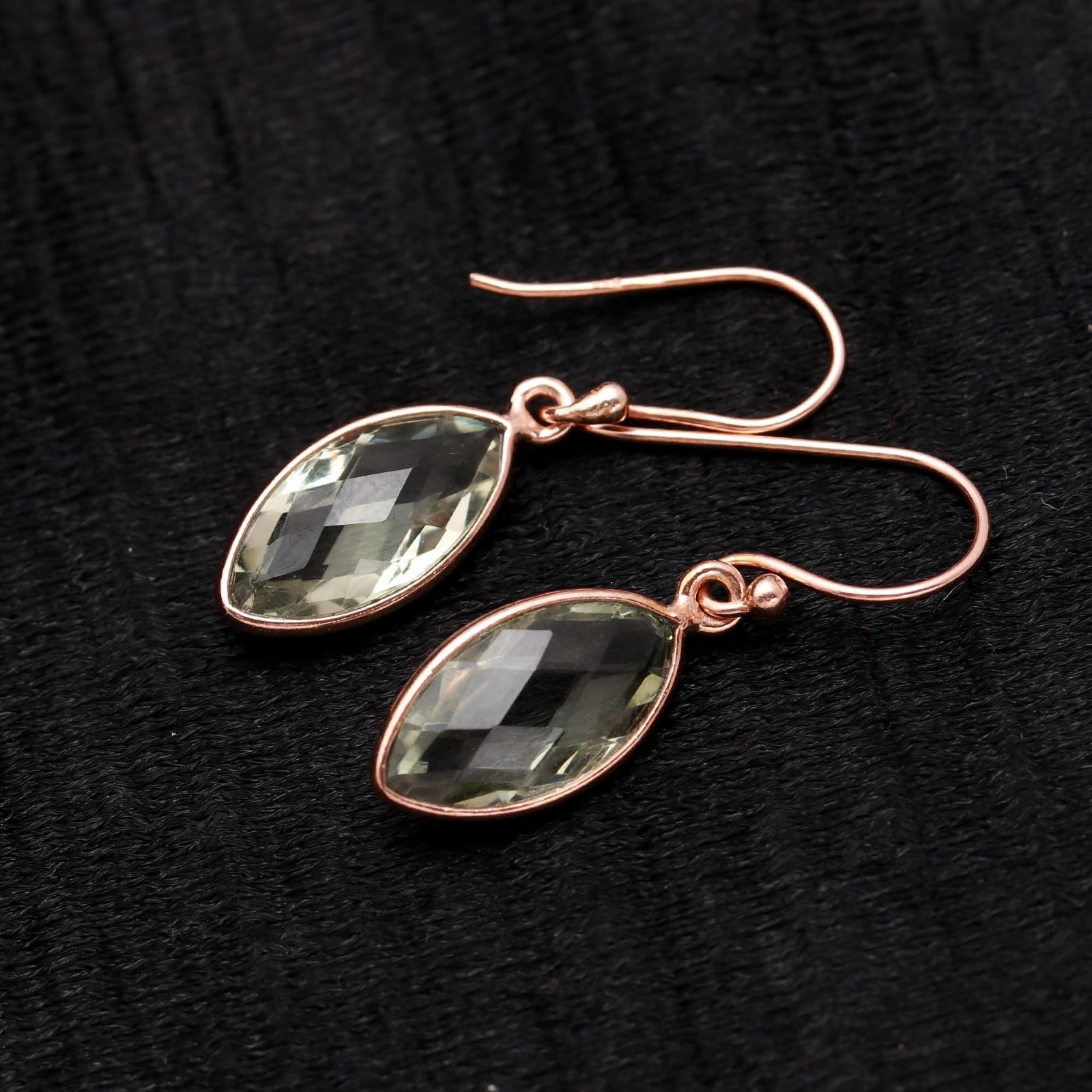 Natural Green Amethyst Marquise Earrings Rose Gold Plated Solid Silver Jewelry