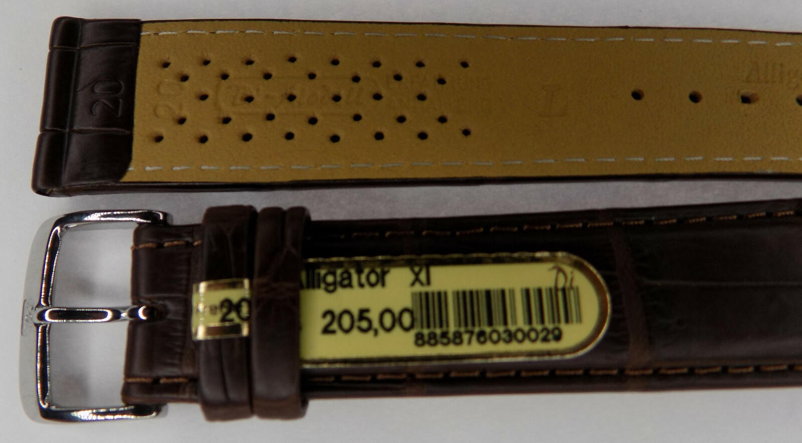 NATURAL SKIN VARIES Di-Modell Brown Genuine Alligator 20mm EXTRA LONG Watch Band