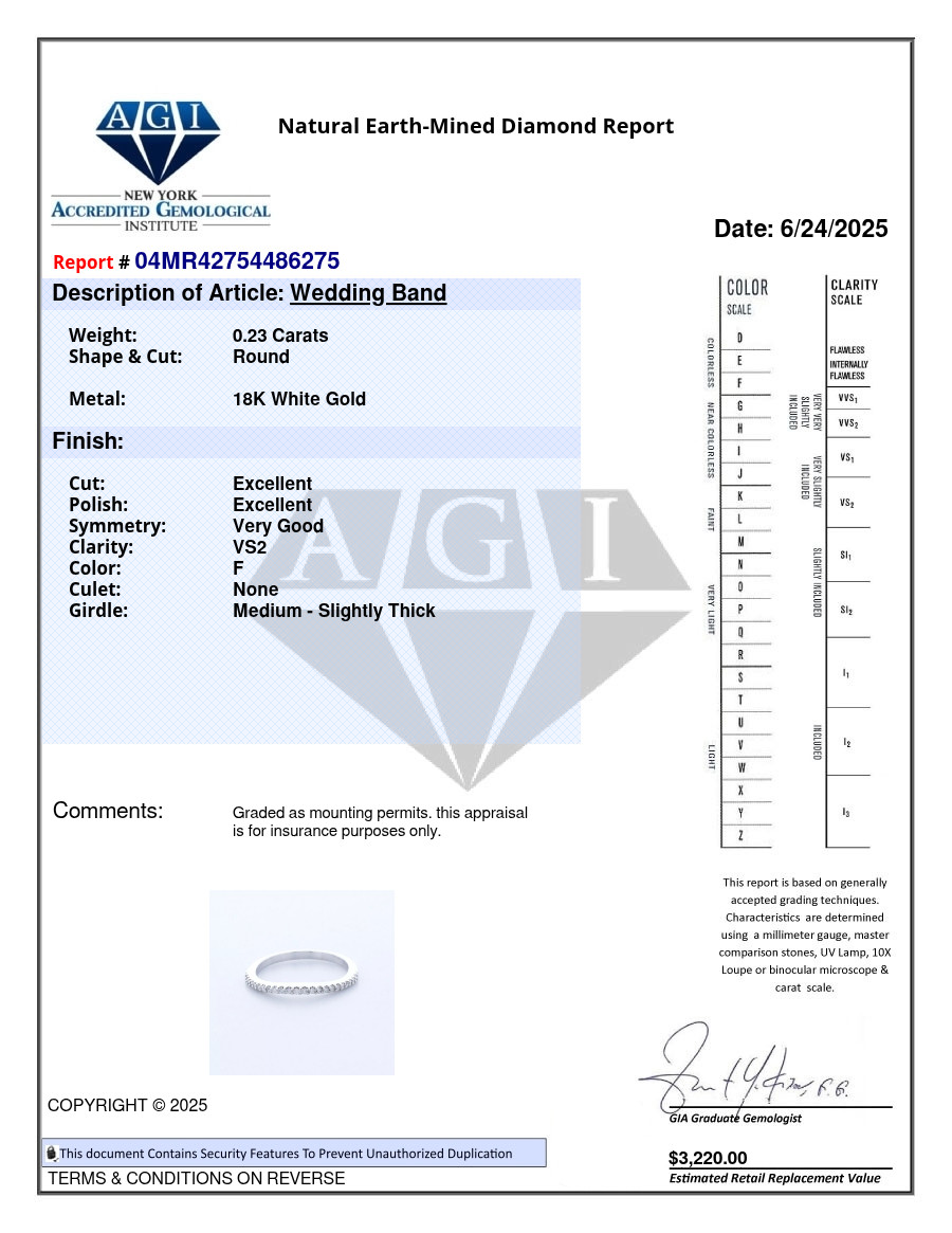 Classic Wedding Band Petite Solid 18K Gold 0.23 CT Round Natural Diamond F VS2