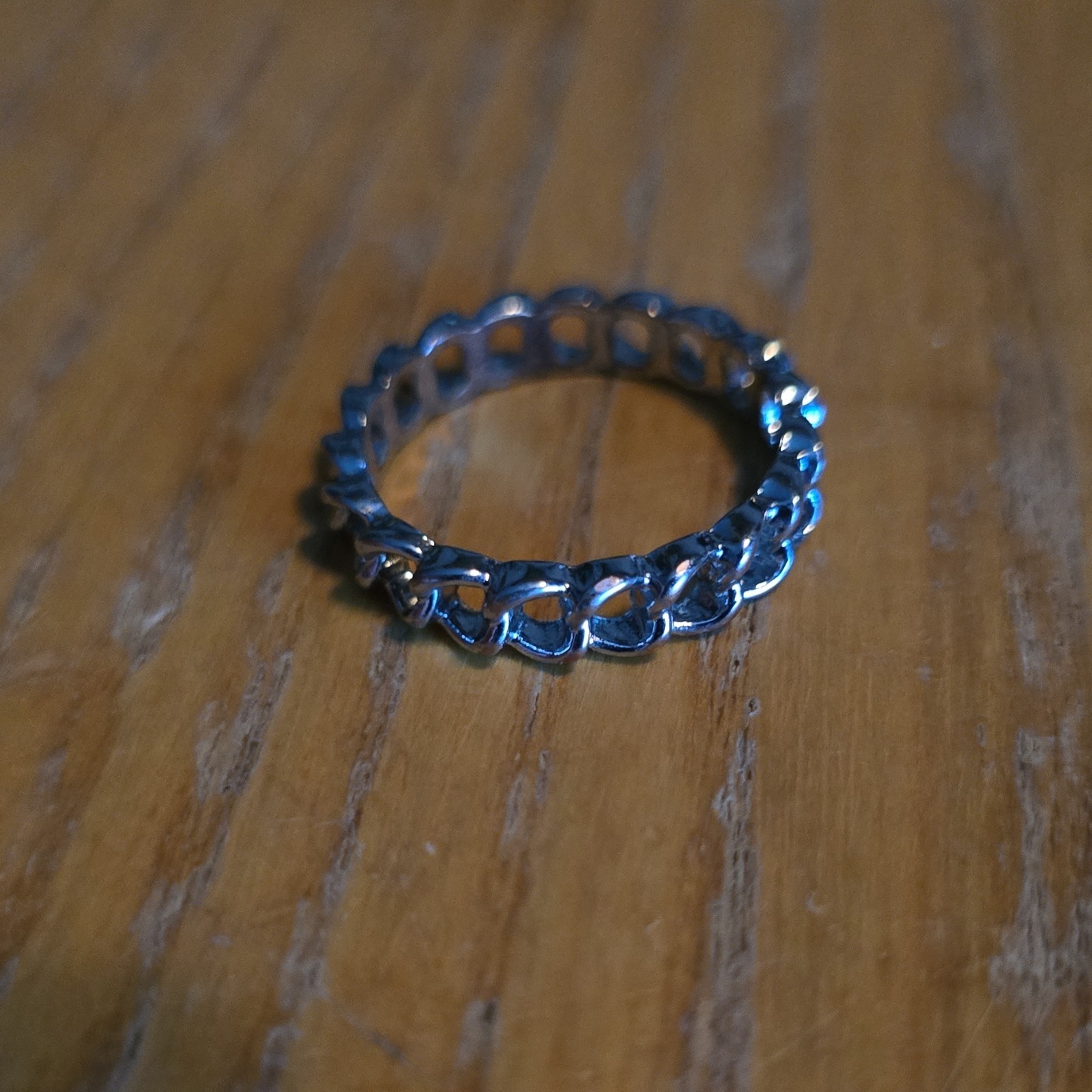 Silver Tone Openwork Chain Link Metal Band Ring Size 9.25 No Stone