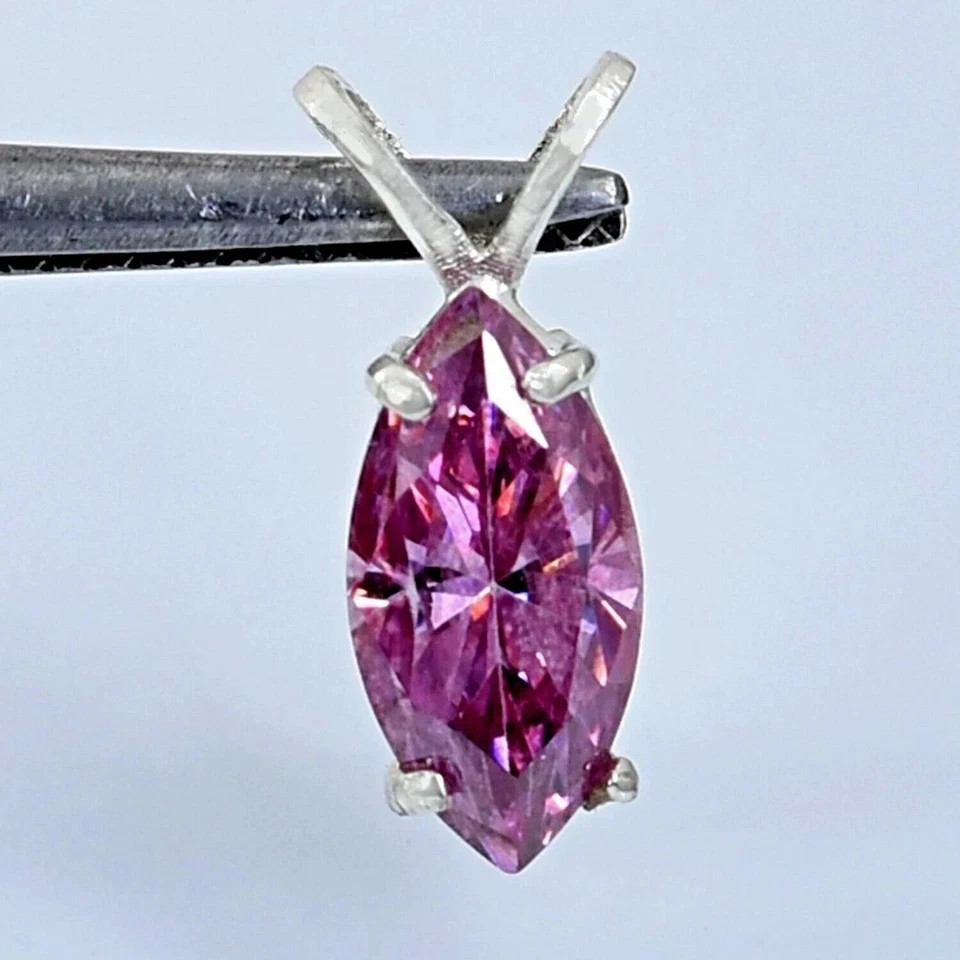 8.85Ct Certified Treated MarquiseCut Pink DiamondSolitaire Pendant in 925 Silver