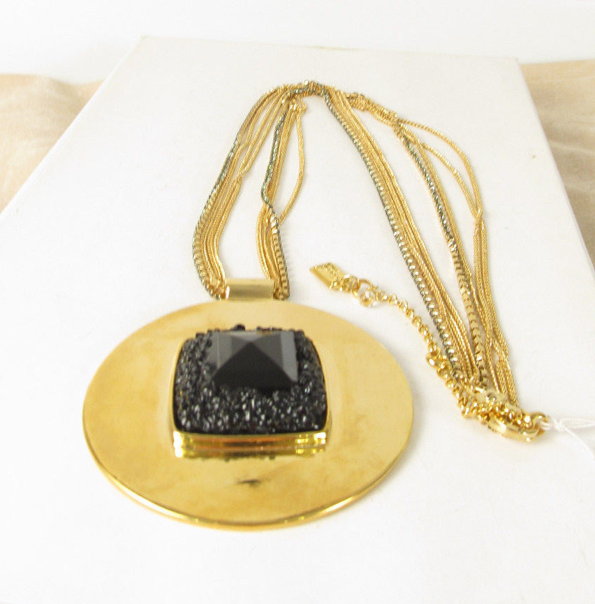 Kenneth Cole New York Faux Geode Long Necklace Gold-Tone/Black Urban Nero NWT