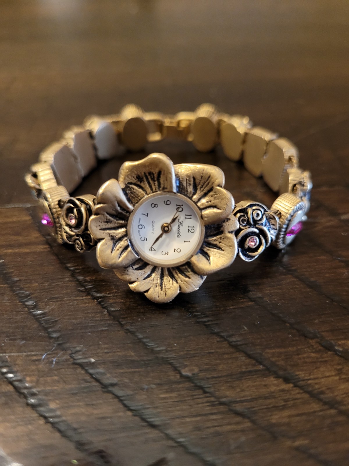 Vintage Watch Victorian Style Slide Charm Bracelet Gold Tone