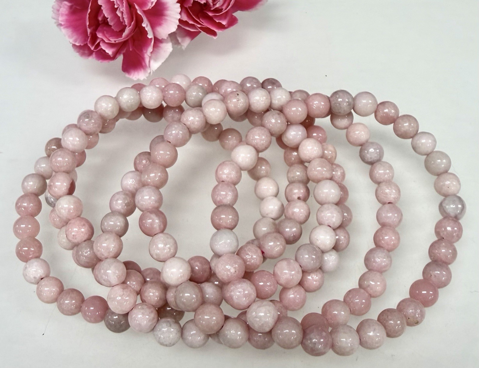Wholesale Lot 6 Pcs Natural Pink Opal 6mm 7.5” Crystal Healing Stretch Bracelet