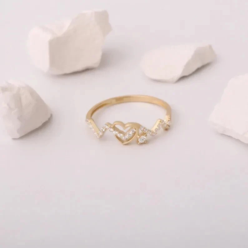 0.25Ct Heart Cut Simulated Diamond Open Heart Promise Ring 14KYellow Gold Plated