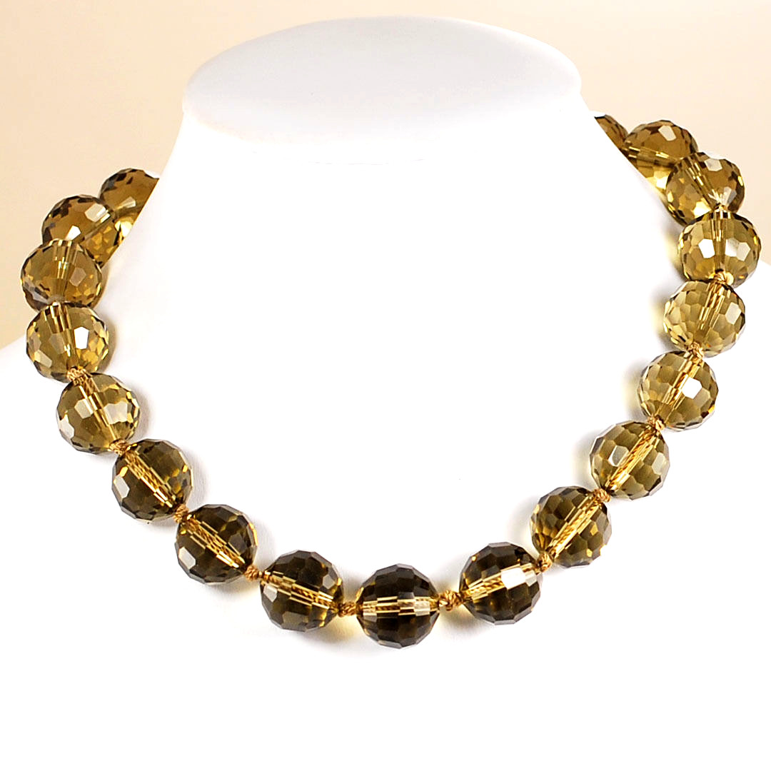 Smoky Crystal Ball Necklace Earrings Set 18-20″ Handcrafted Jewelry FREE SHIPPIN