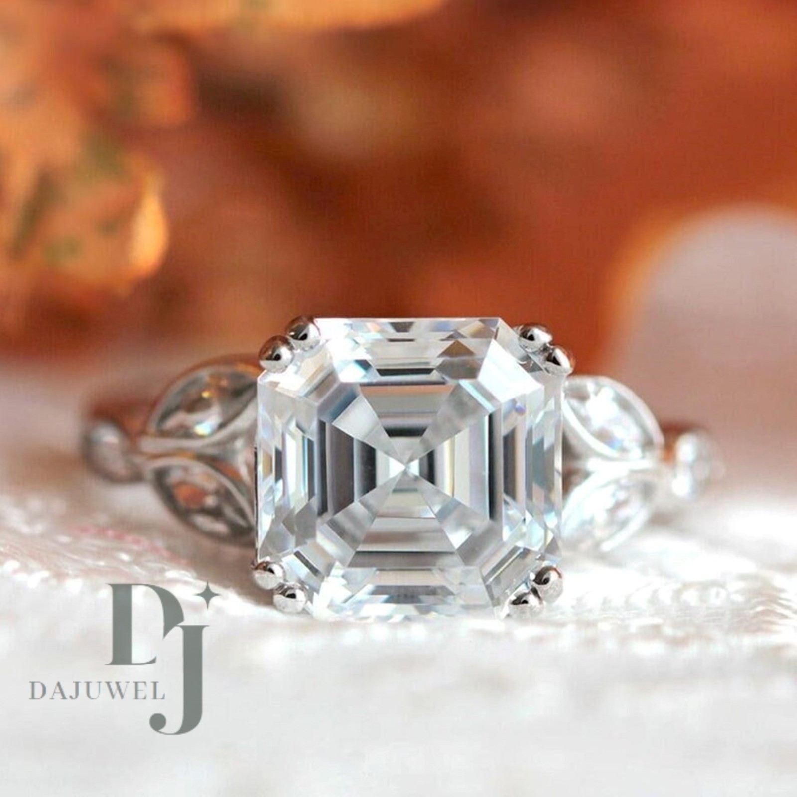 Moissanite Fancy Engagement Ring Solid 14K White Gold 2.30 CT Asscher Cut F/VVS1