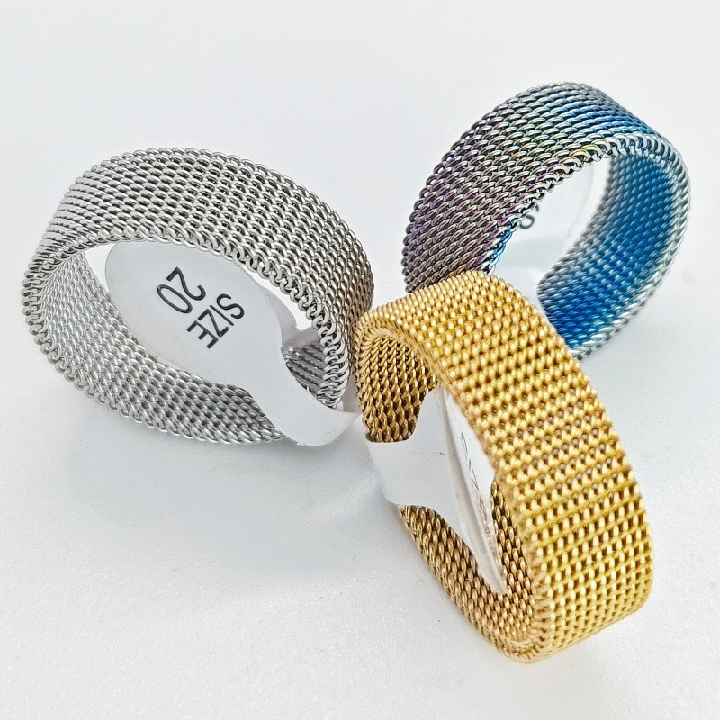 36Pcs 8mm Stainless Steel Mesh Rings 3 Color Mixed Flexible Woven Unisex Jewelry