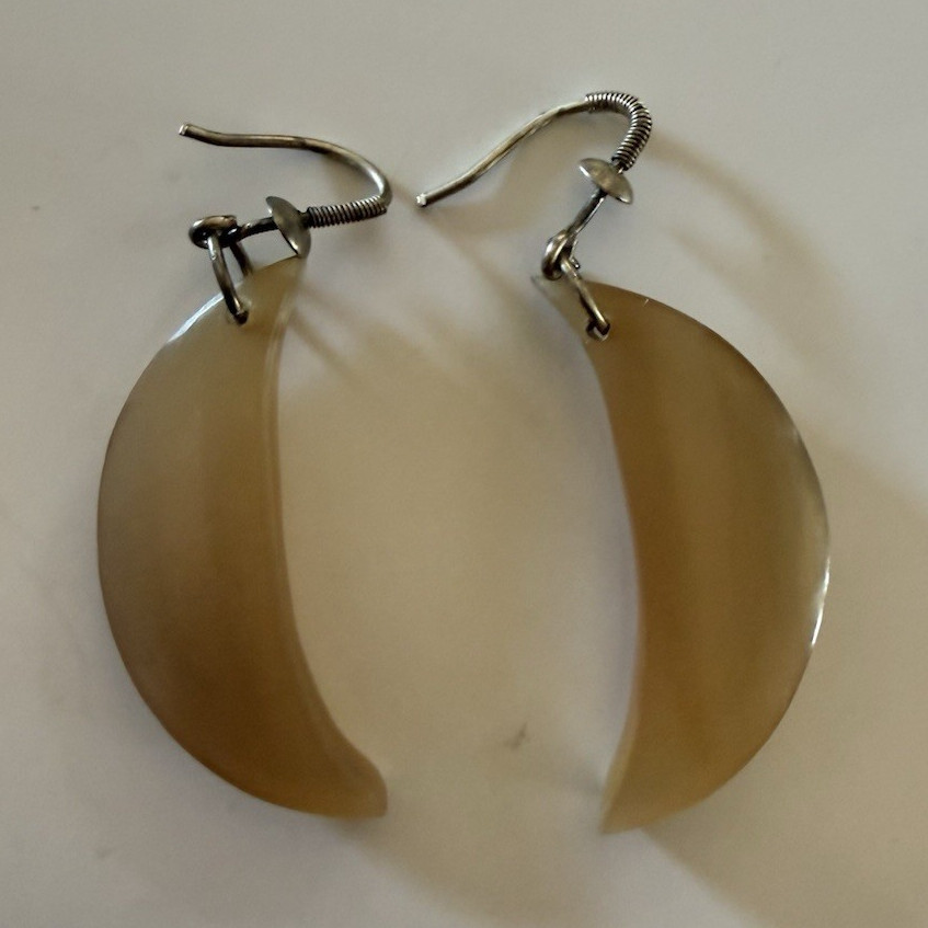 Beige Resin Crescent Moon Dangle/Drop Earrings Hook Closure, No Stone