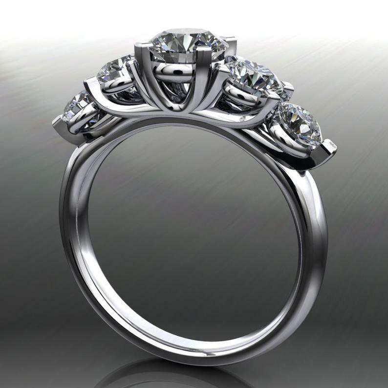 5 Stone Anniversary Wedding Ring Band 2ct Simulated Diamond White Gold Plated