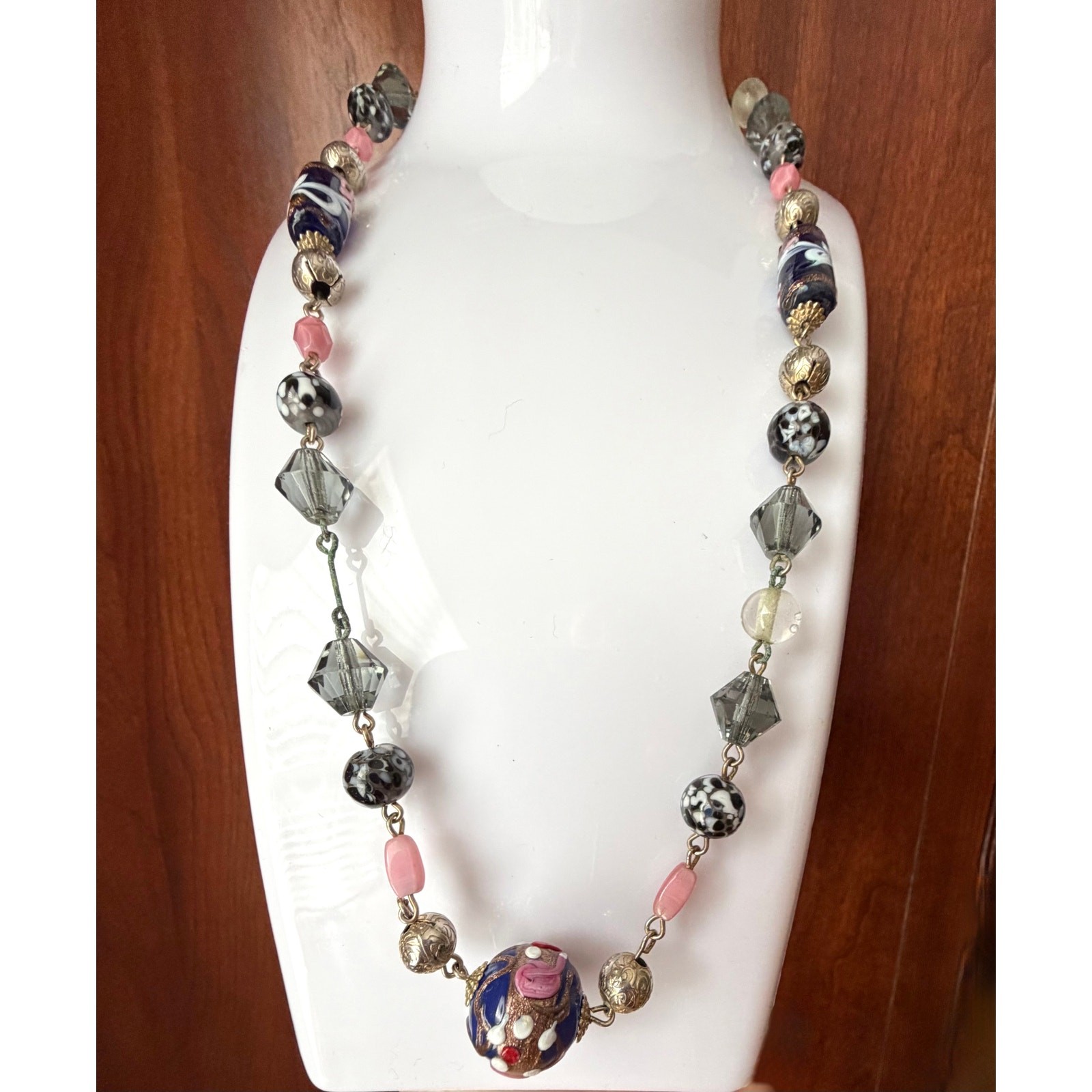 Vintage 1950s Venetian Murano Millefiori Glass Bead Necklace – Missing 1 Bead