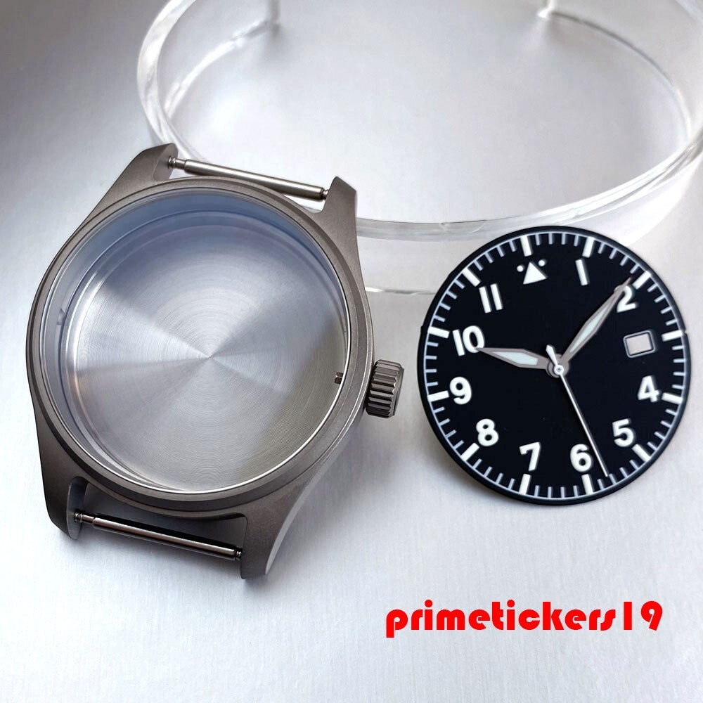39mm Pilot Titanium Dive Watch Case+Dial Hands Set Mod Parts Fit NH35 NH36 NH38
