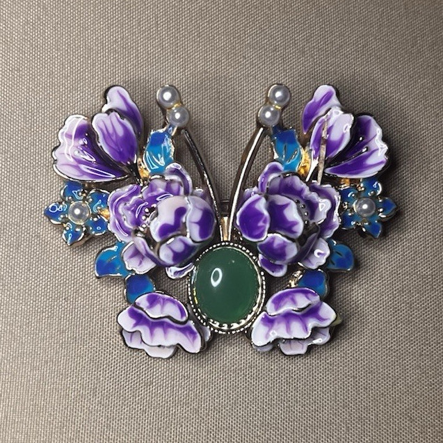 Butterfly Floral Enamel Rhinestone Brooch Pin Purple Blue Green Silver