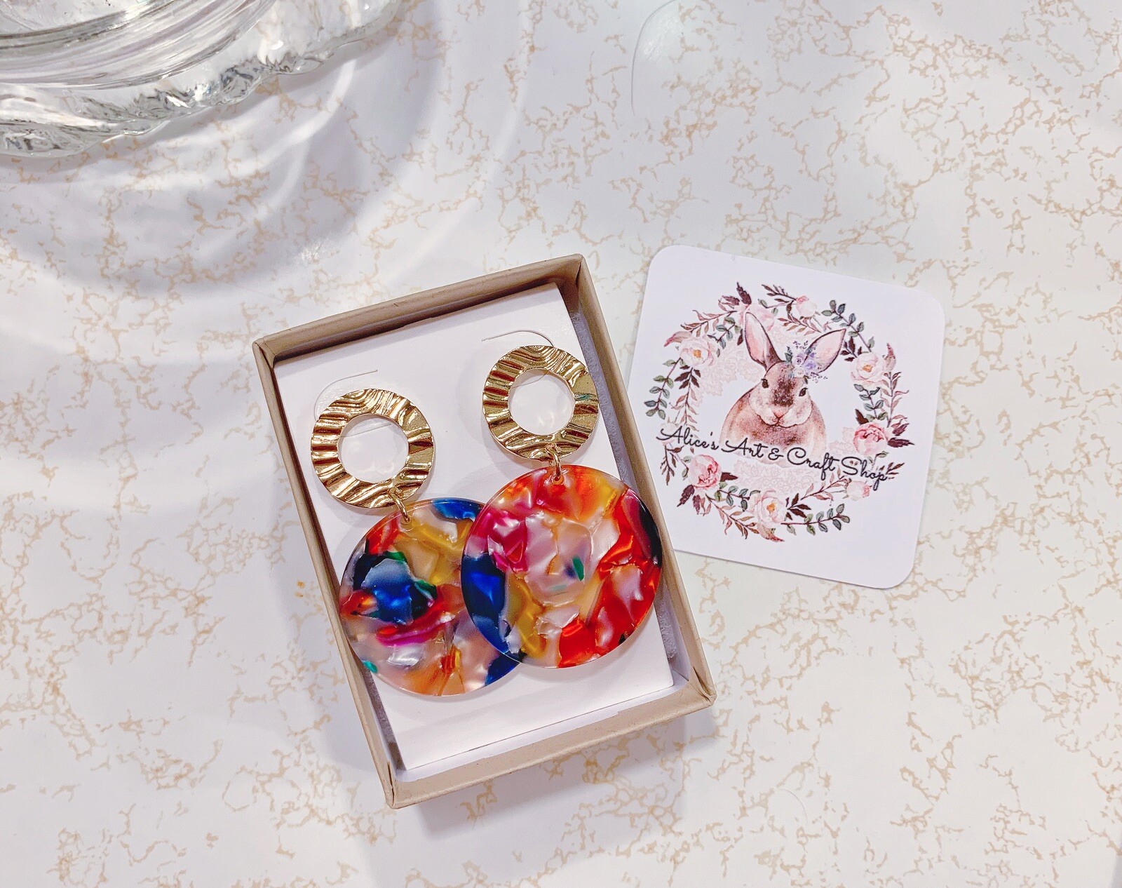 Handmade Multi Choose Shell Resin Earrings With Gold Plated Post