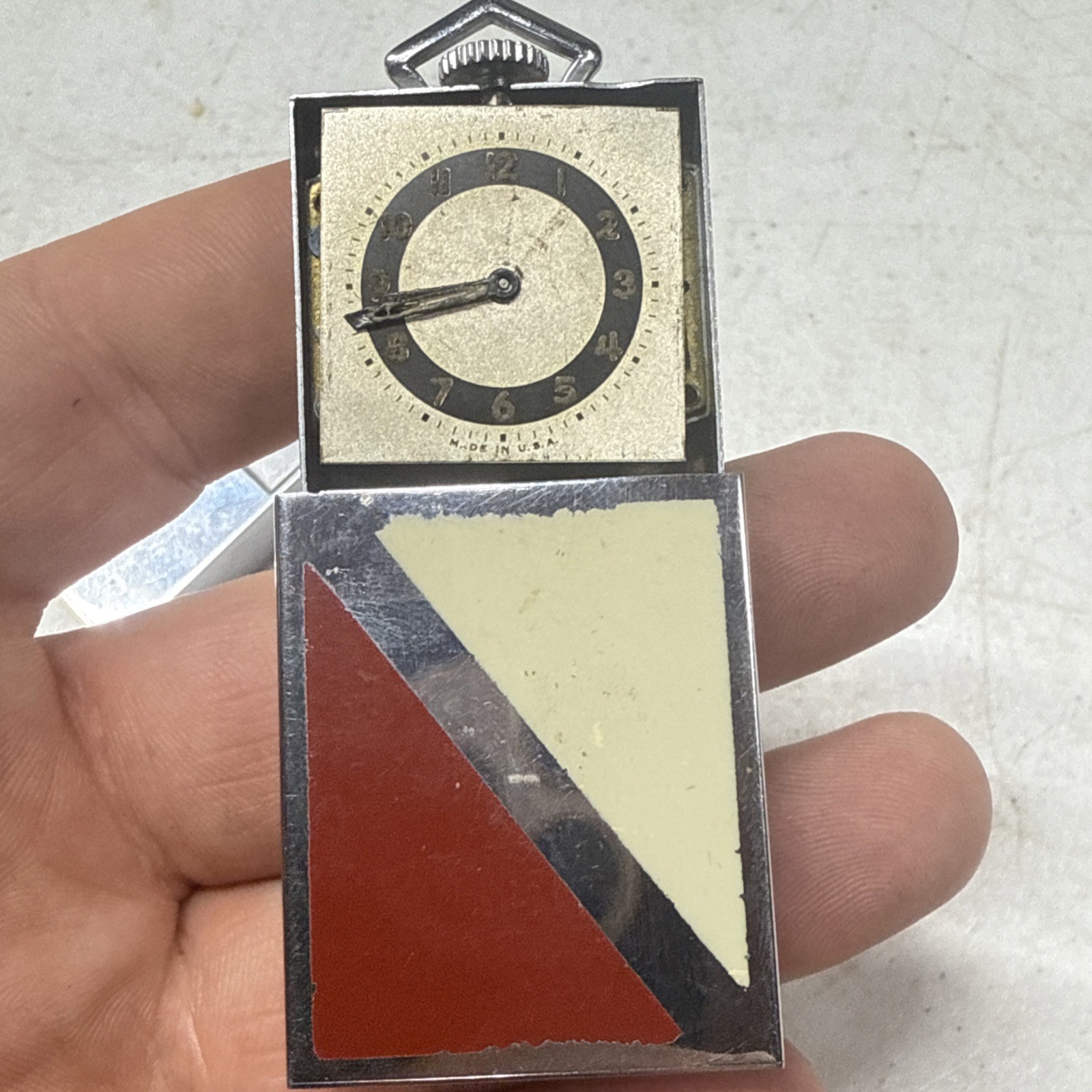 2 Vintage Art Deco Ingersoll Compact Travel Chrome Watch USA Works READ