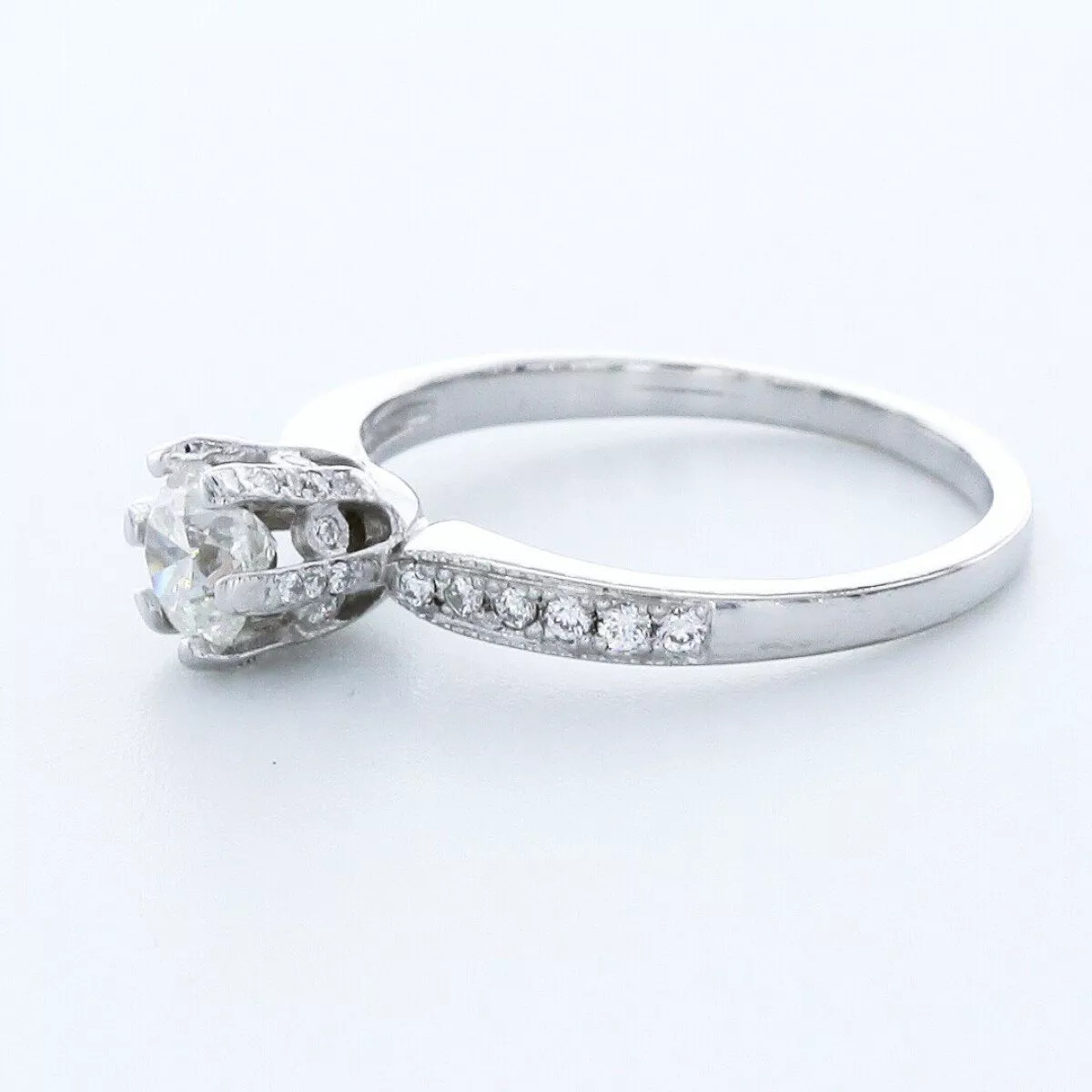 Engagement Ring 14K White Gold Vintage 1.45 Carat Round Lab-Grown Diamond E VS1