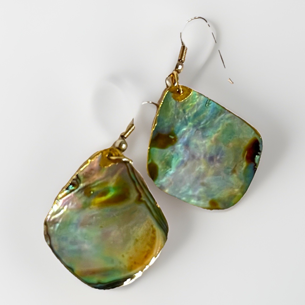 Abalone Paua Shell Dangle Earrings Peacock Mother Of Pearl With Brass / Gold
