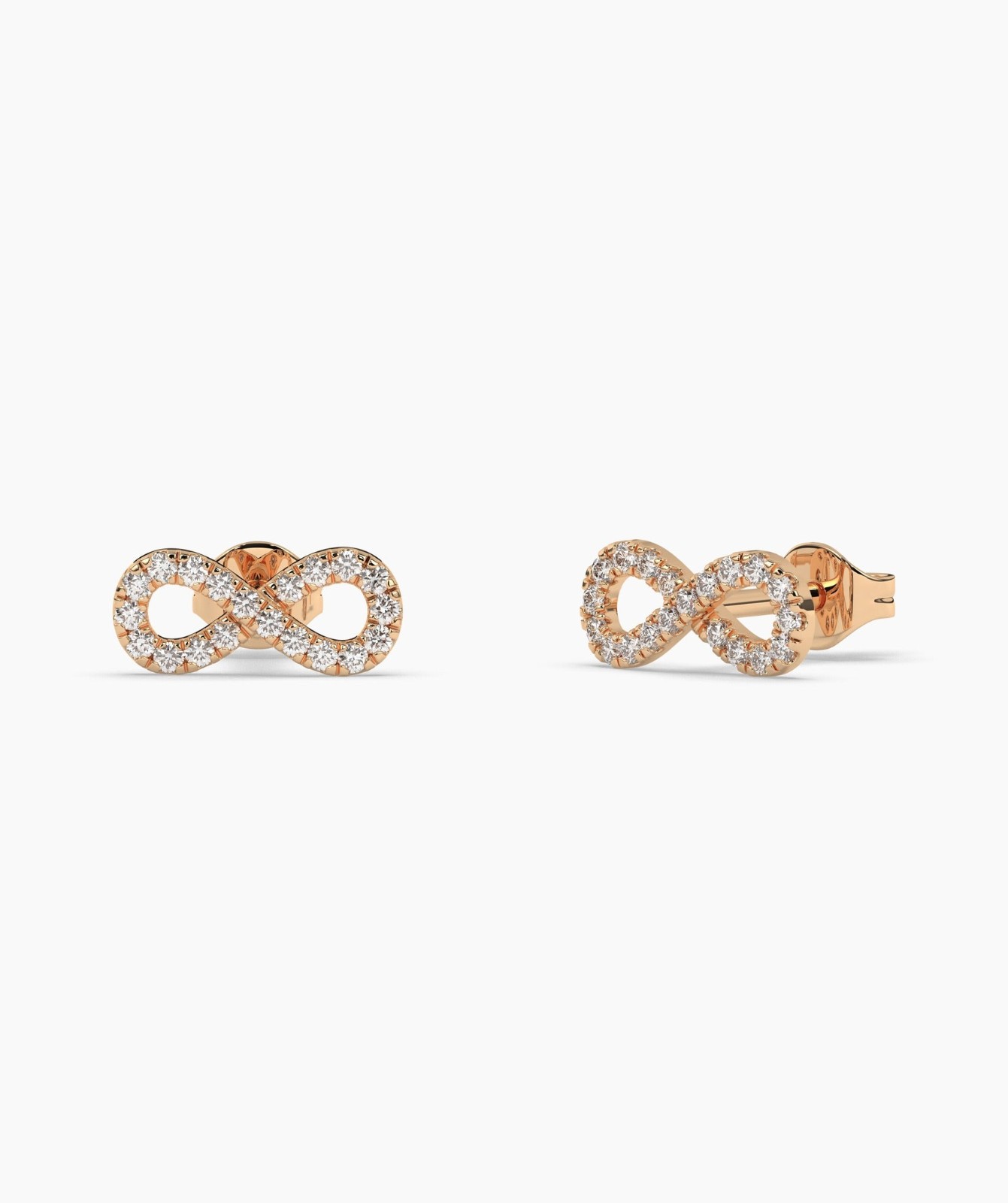 Round Cut Lab Grown Diamond 14K Gold Pave Diamond Infinity Symbol Stud Earrings