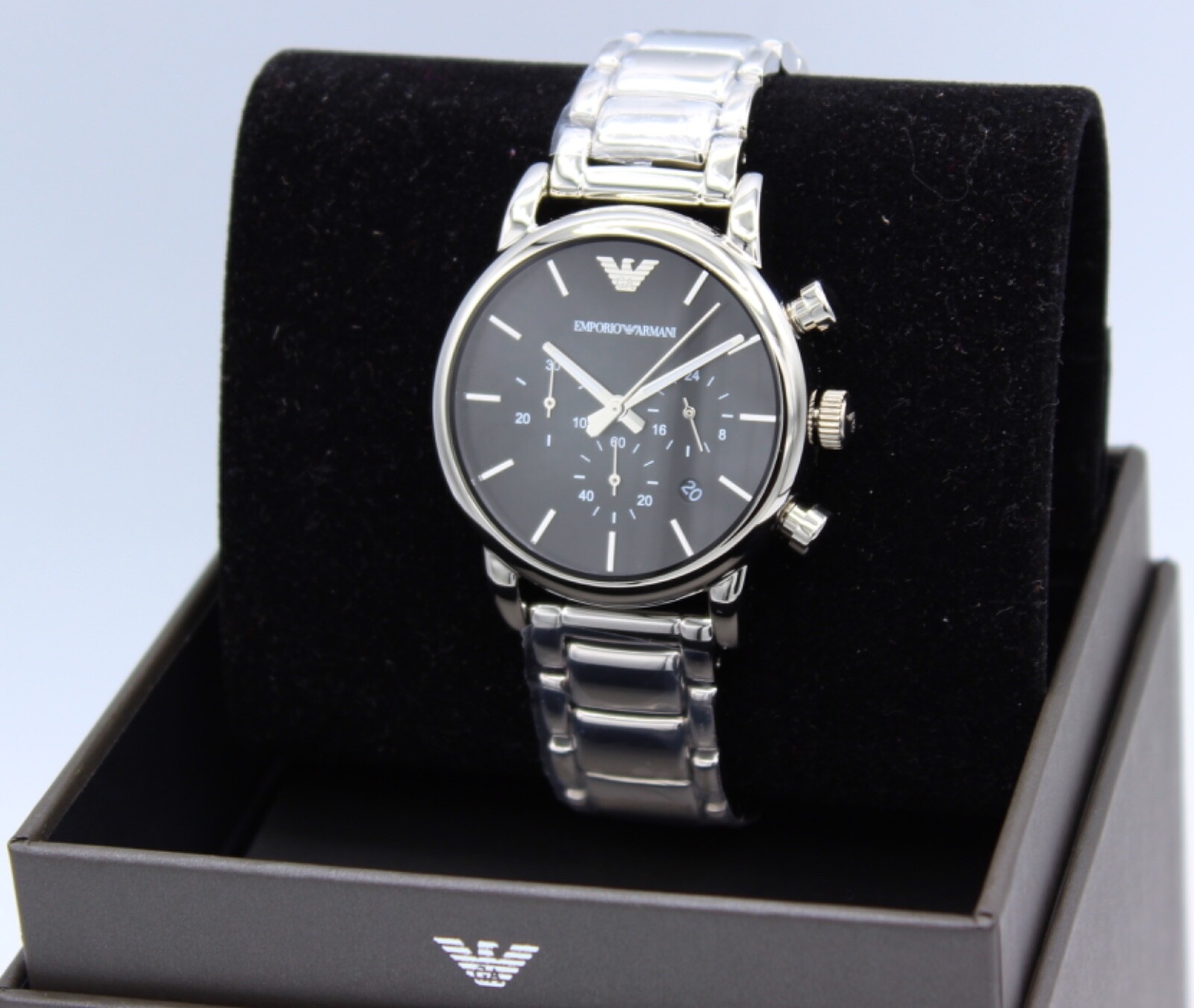 NEW AUTHENTIC EMPORIO ARMANI LUIGI BETA CLASSIC SILVER BLACK MEN’S AR1853 WATCH