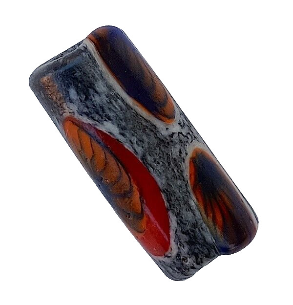 Bead, Glass – Older, 1″ Long, Grey, Red, Orange, White with Big Eyes