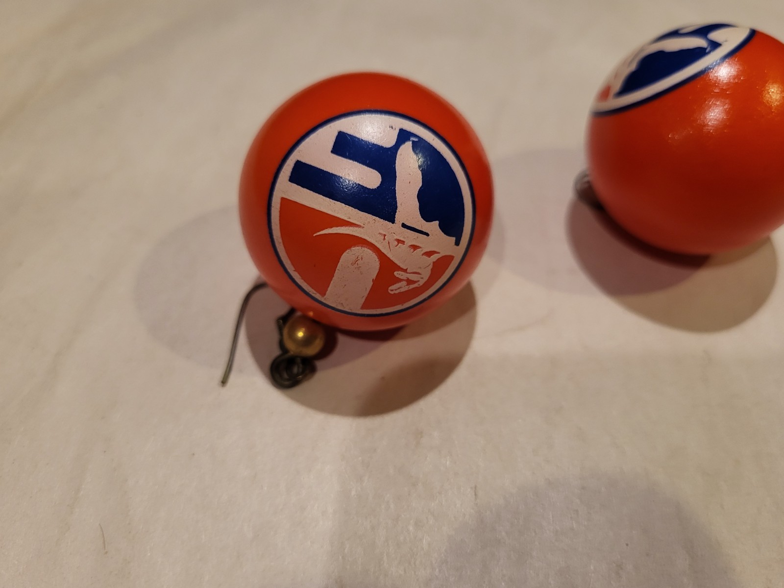 Lot of 2 Custom Earrings – Orange Fishing Bobber Logo & Red/Blue Alligator Drops