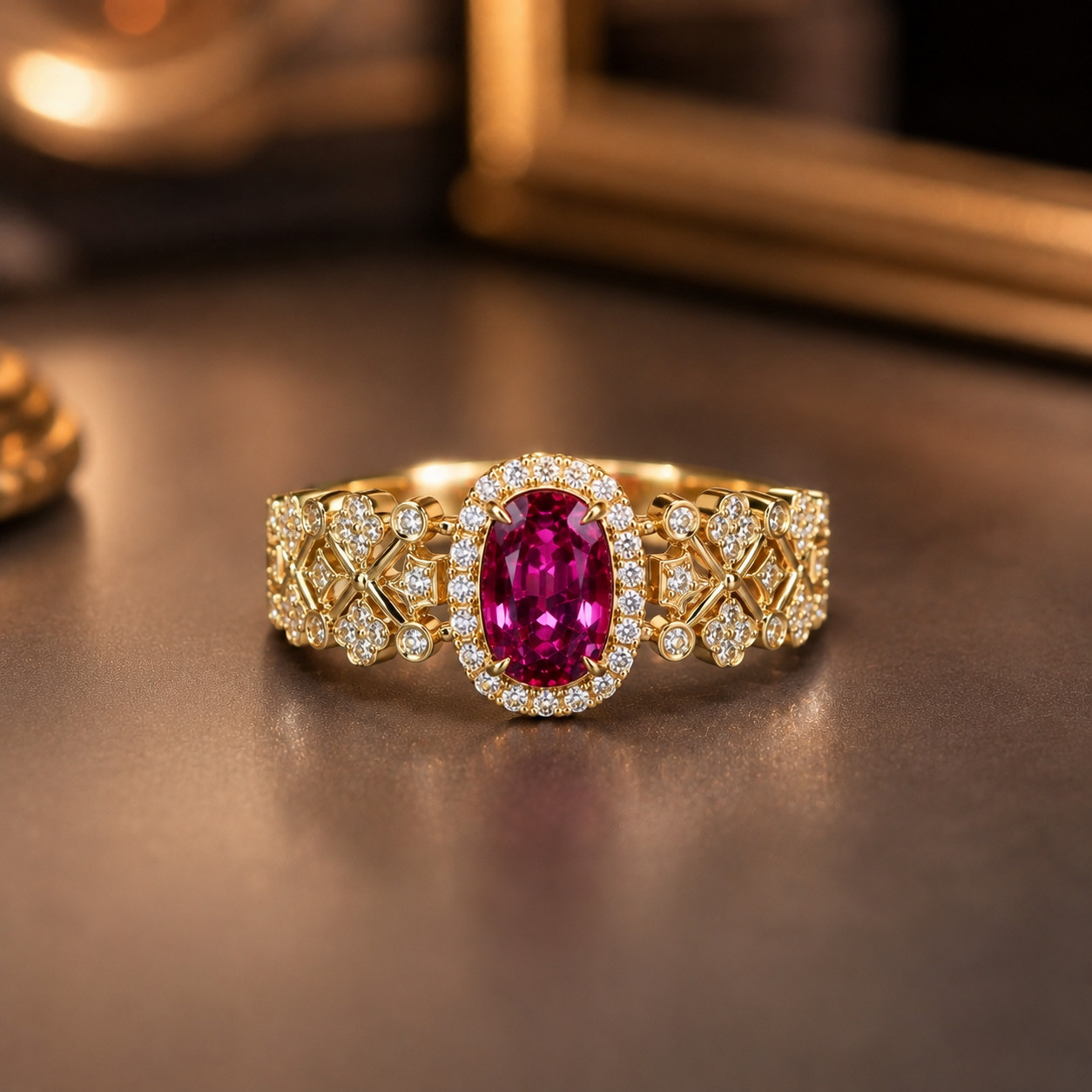 2.60 Ct Natural Ruby & Diamond Wedding Gift Ring 14K Yellow Gold 7 (Import Free)