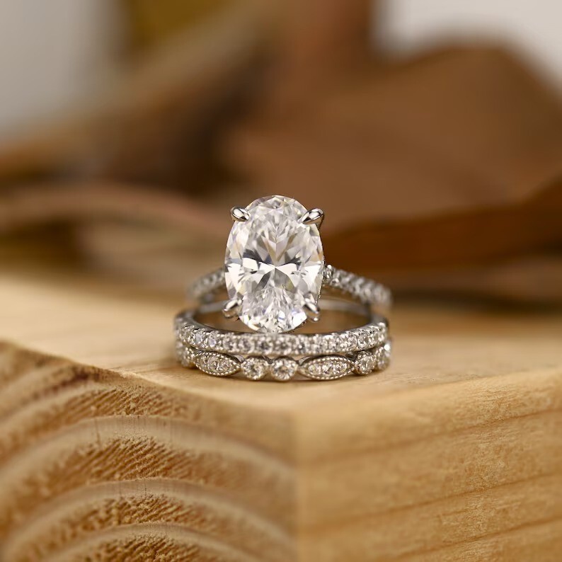 Classic Oval Cut Wedding Ring Set, Bridal Rings, Engagement Rings, Silver Ring