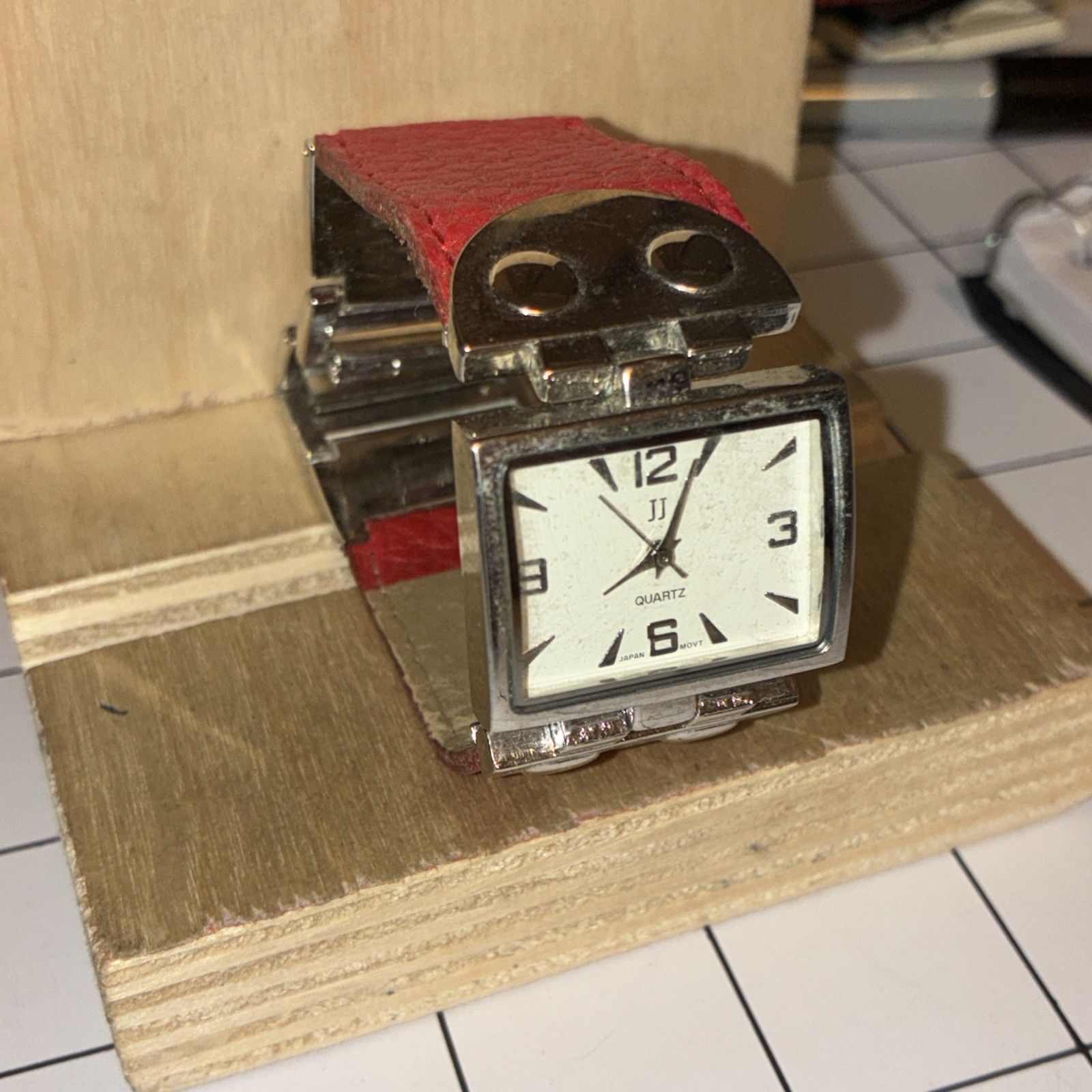 Vintage JJ Brand Square Quartz Red Leather Strap