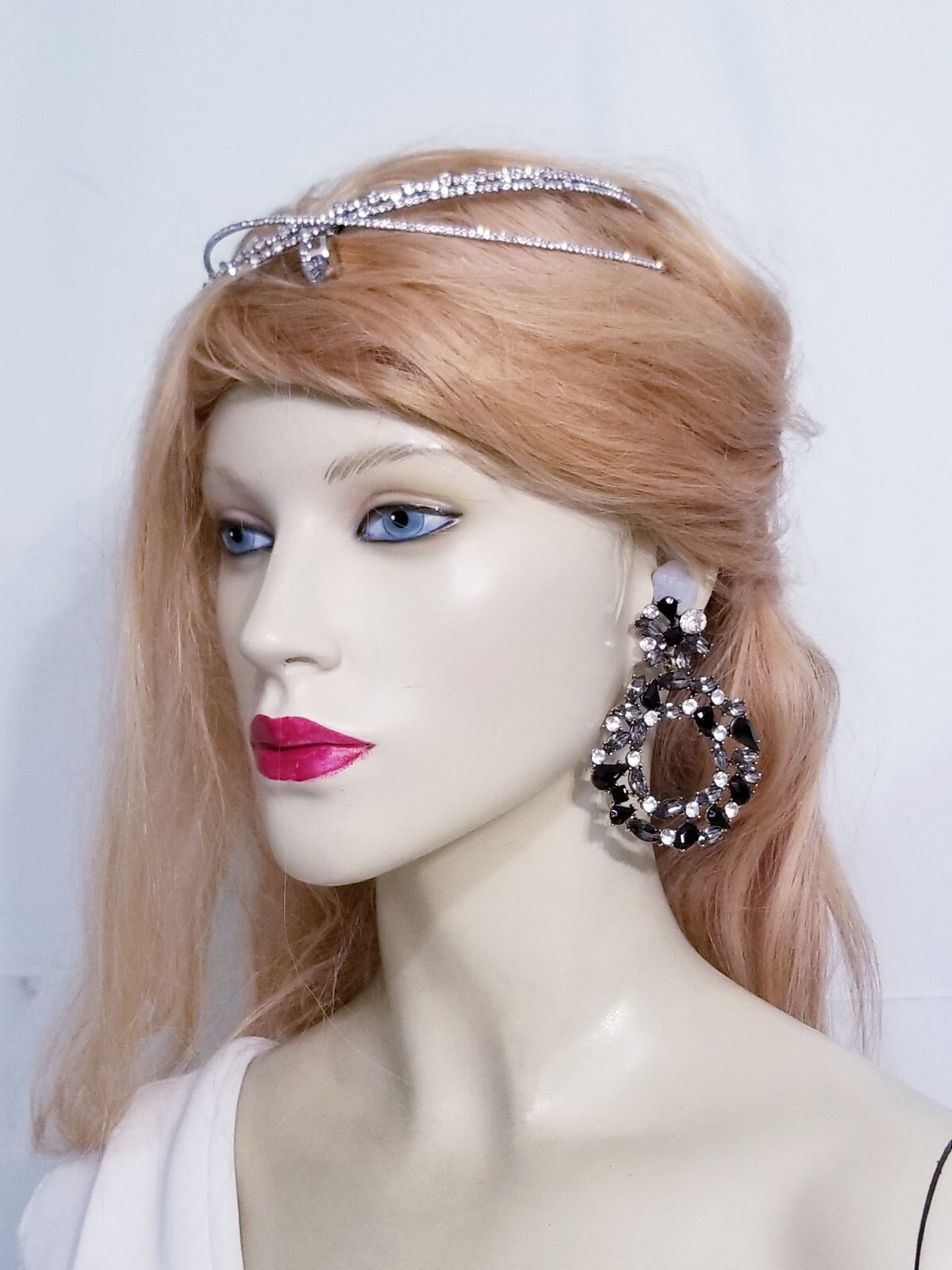 Chandelier Rhinestone Crystal Pageant Bridal Earrings Black Hoops Dangle 2.8 in