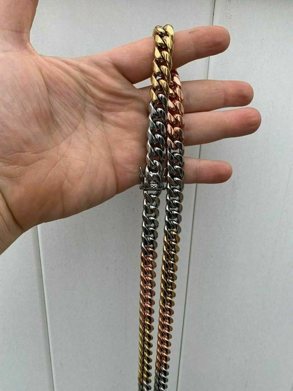 12mm Men’s Miami Cuban Link Chain 3 Tri Color Real Gold Plated Stainless 18-30″