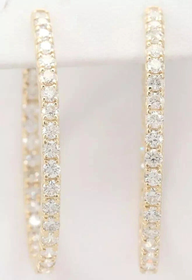 3Ct Round Simulated Diamond Inside Outside Hoop Earring 14K Yellow Gold Plated