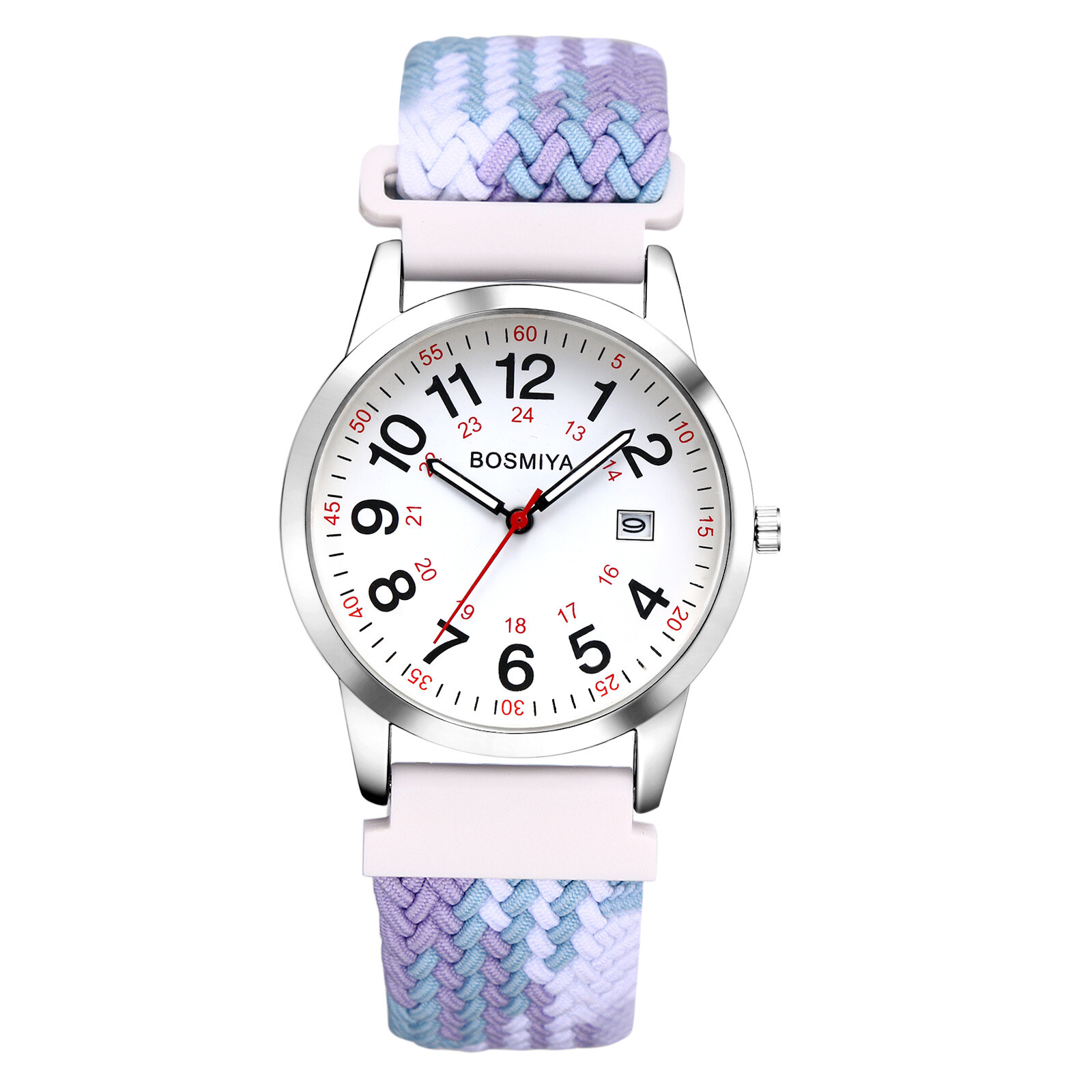 Women’s Mens Easy to Read Date Quartz Wrist Watch Adjustable Elastic Woven Strap