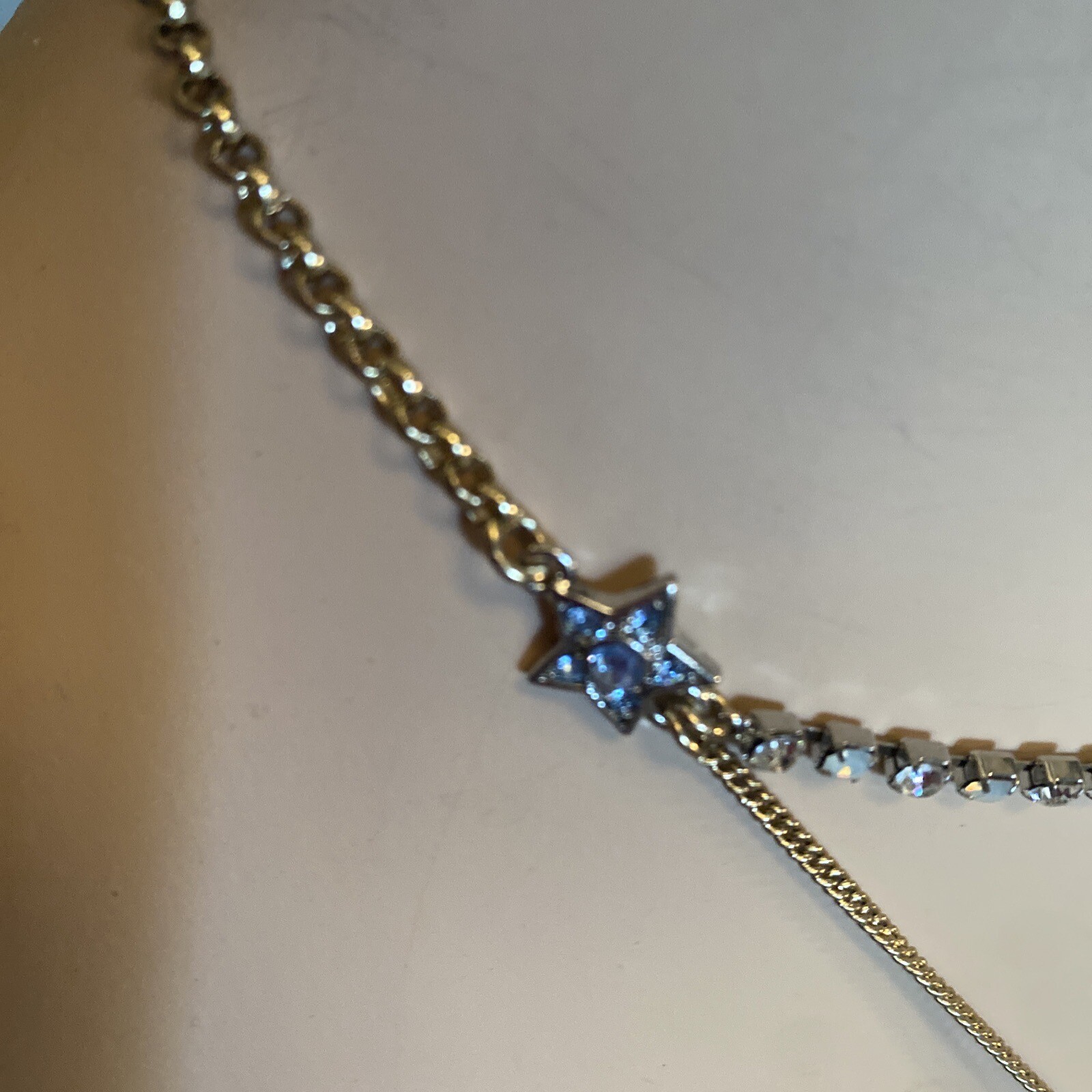 BETSEY JOHNSON Necklace HEAVENS TO BETSEY BLUE PAVE CRYSTAL Lightening Bolt, Bow