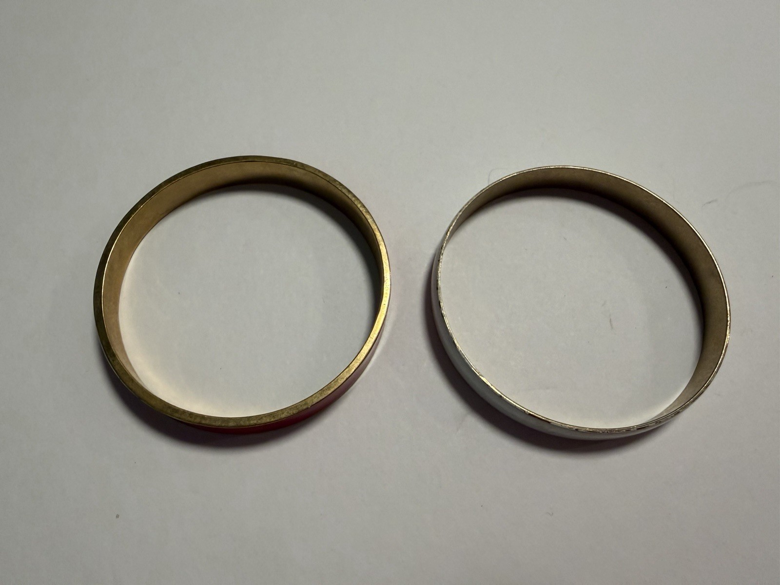 Vintage Enamel Bangle Bracelet Set Of 2, Gold Tone Red White 1980s