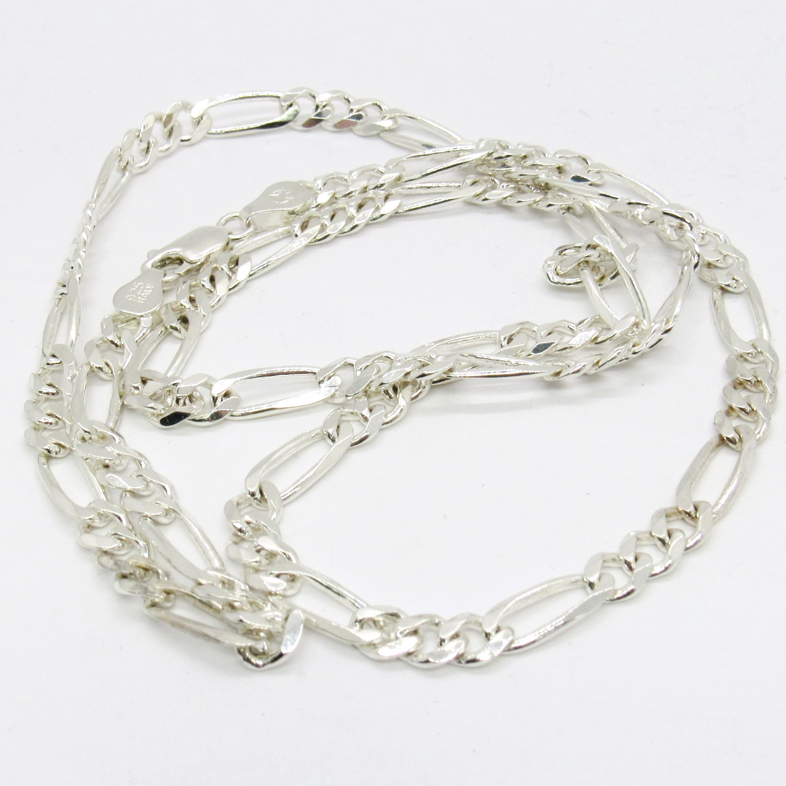 STERLING SILVER .925 ITALY FIGARO 5 MM WIDTH FLAT 24″ UNISEX CHAIN LINK NECKLACE