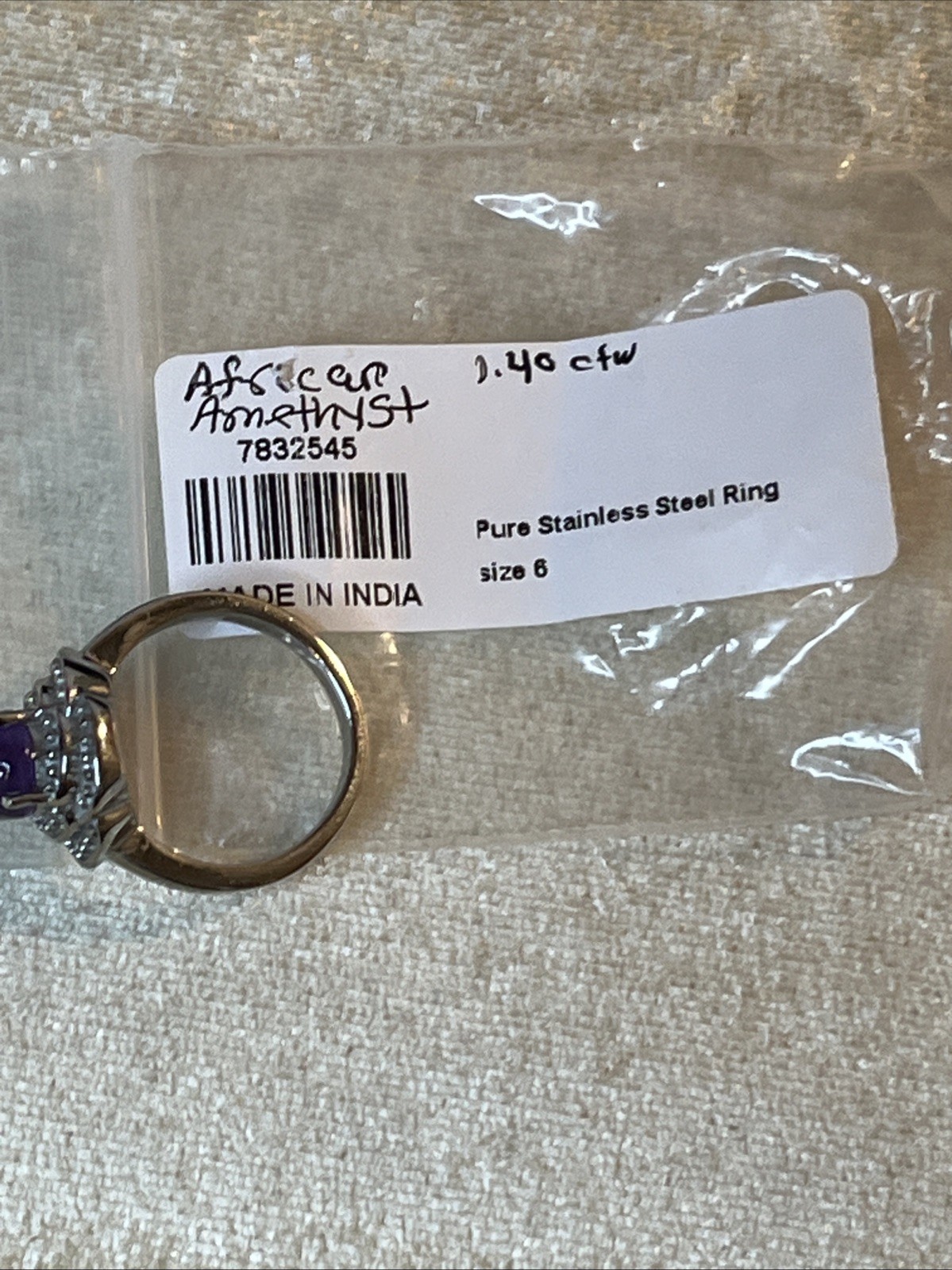 African Amethyst Floral Pure Stainless Steel Ring Size 6