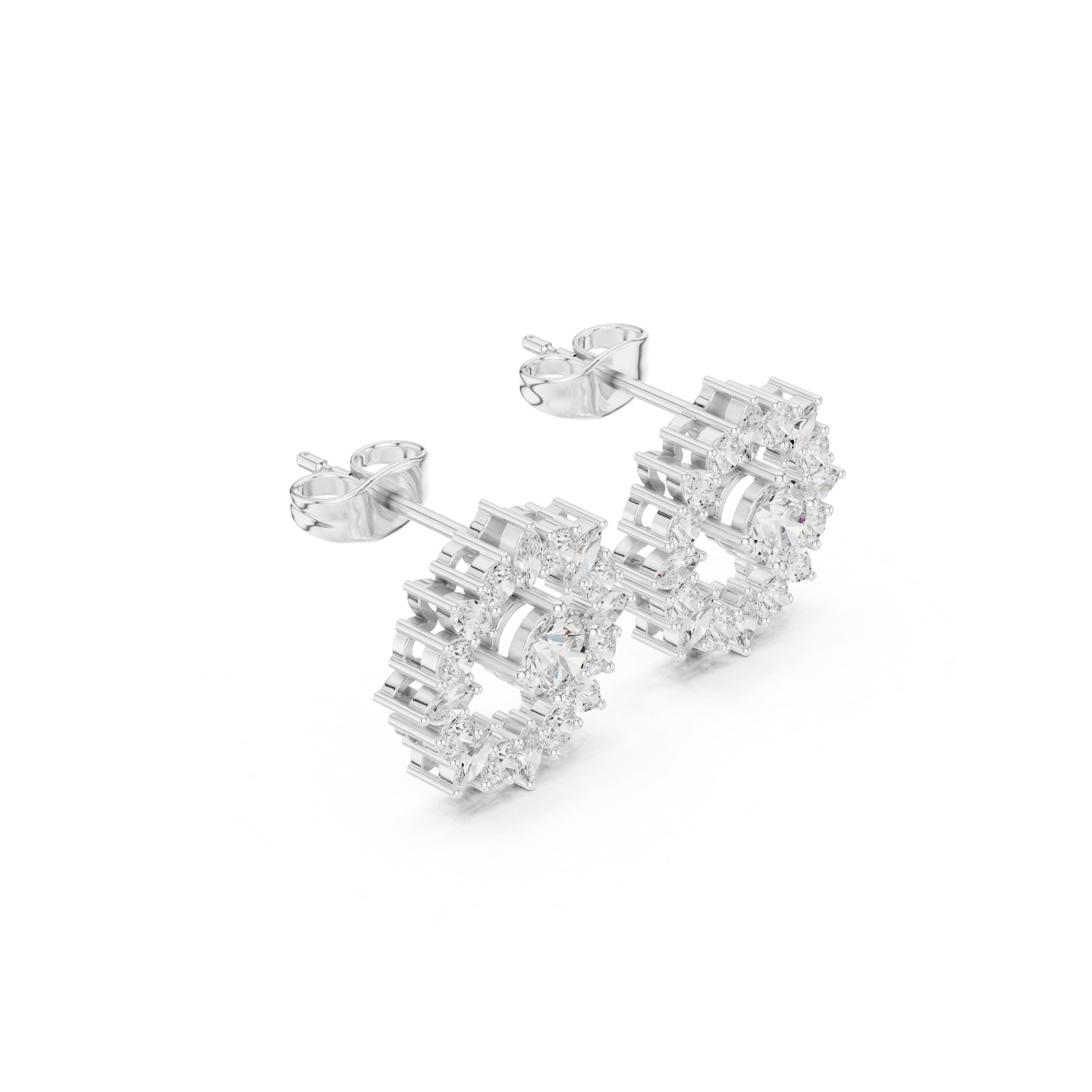Certified VVS1 D Natural Diamond Flora Cosmos Halo Stud Earrings 14k Gold Over
